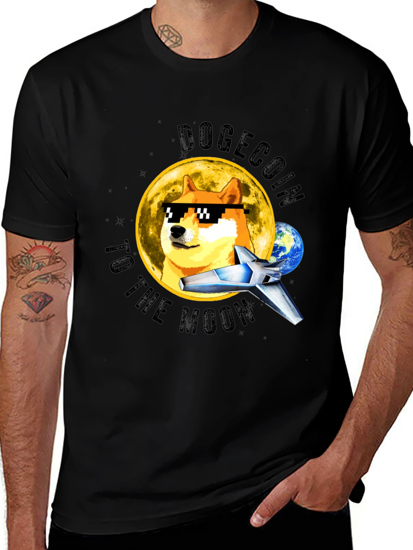 DogeCoin to the Moon Black T-Shirt