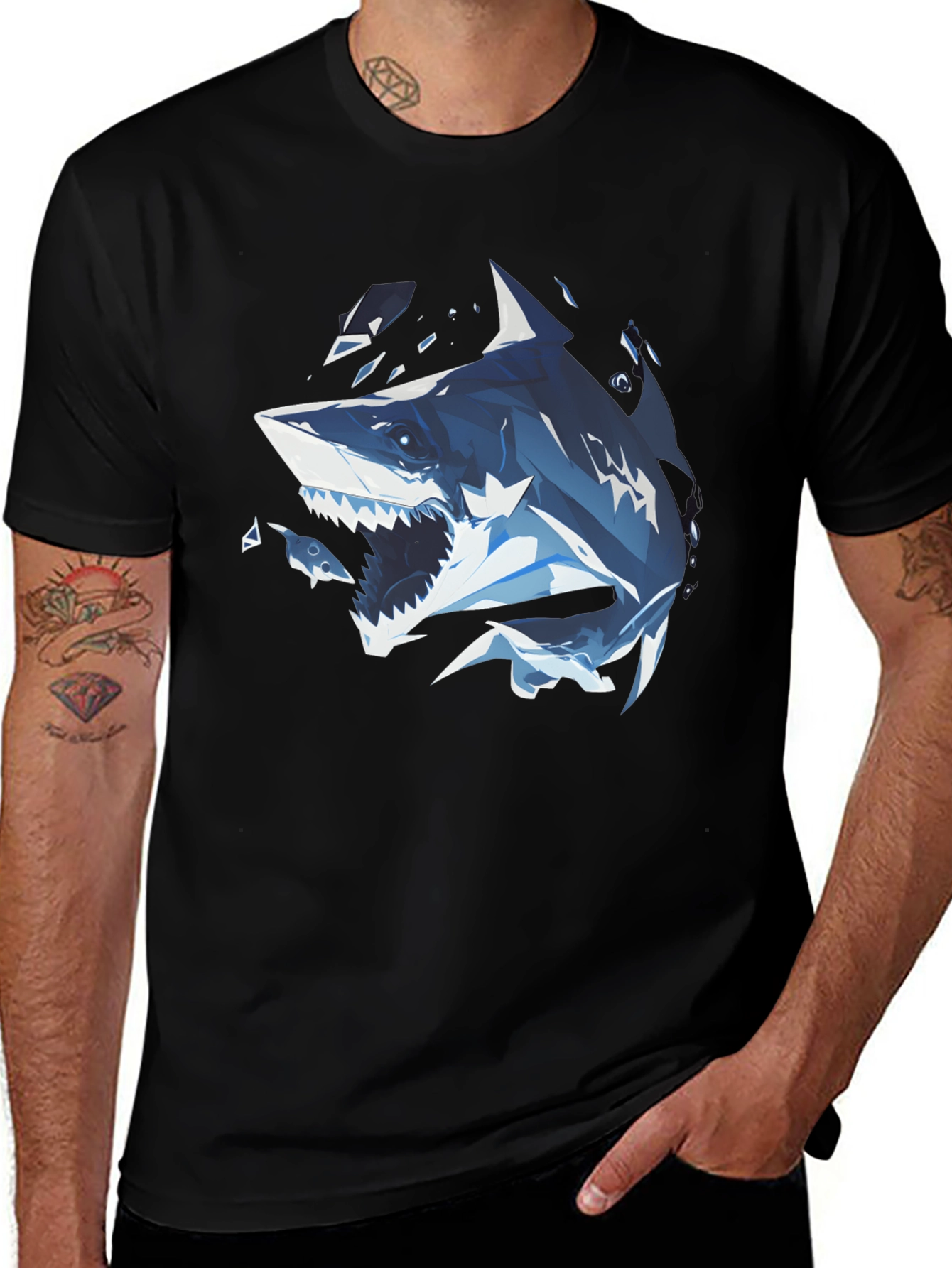 Shark Graphic T-Shirt - Black Cotton Tee