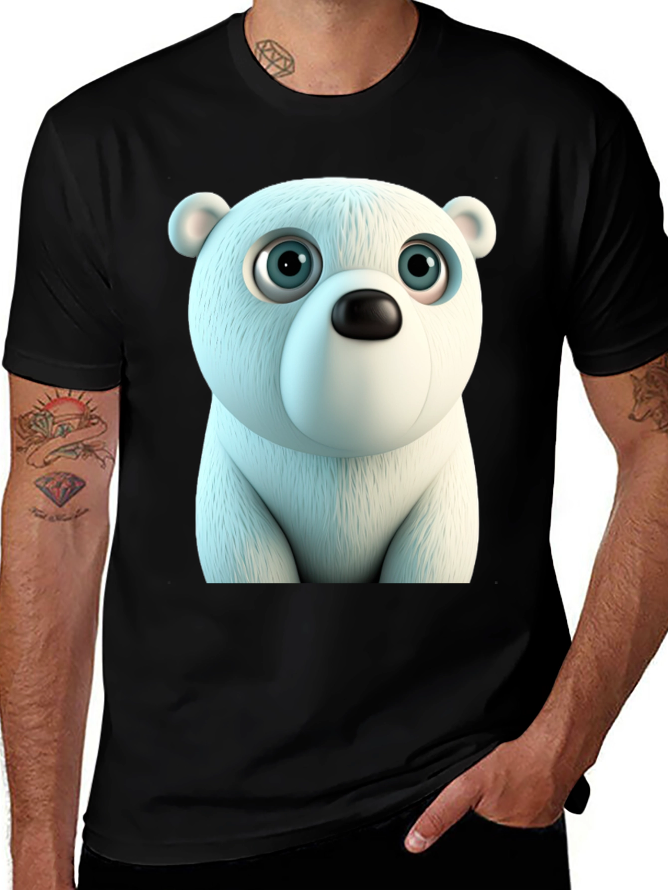 Variant 11 of Cute Polar Bear Graphic Black T-Shirt