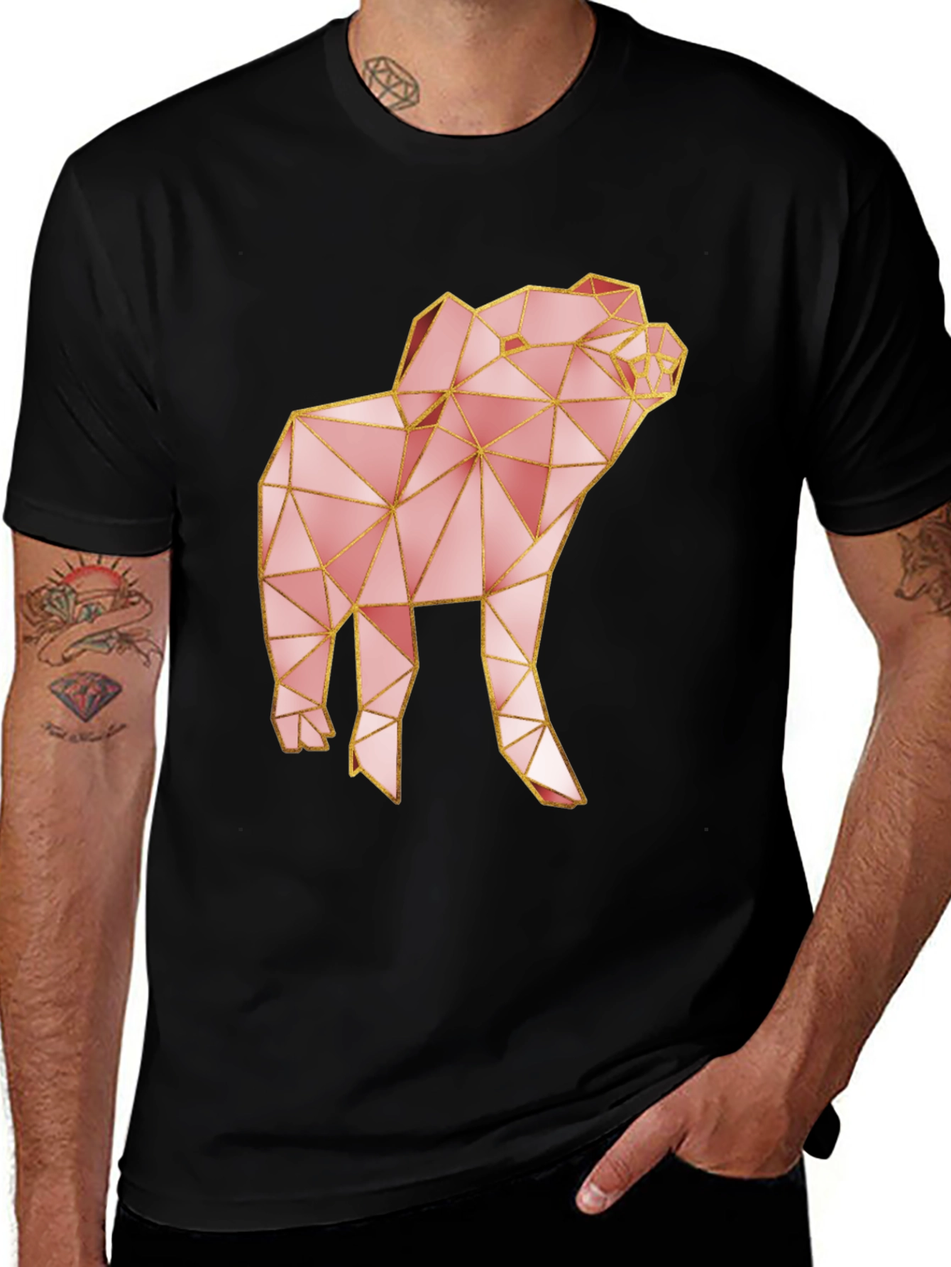 Variant 21 of Geometric Pink Bear Graphic Tee - Modern Men's T-Shirt