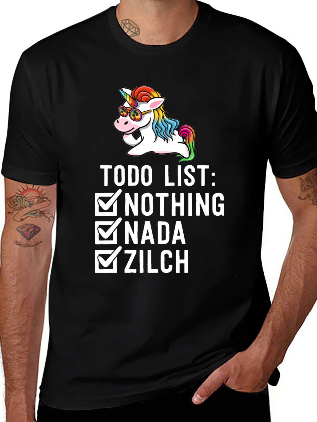 Variant 18 of Unicorn "Todo List: Nothing" Black Graphic T-Shirt