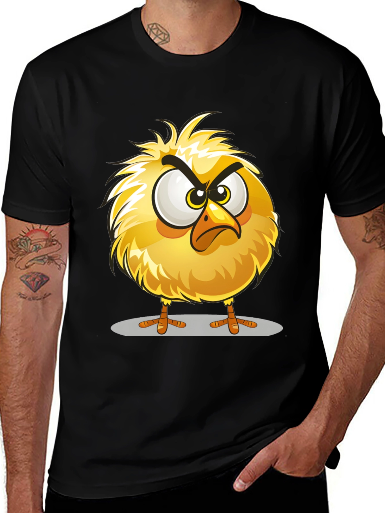 Variant 2 of Angry Bird Cartoon Graphic Tee - Black Cotton T-Shirt