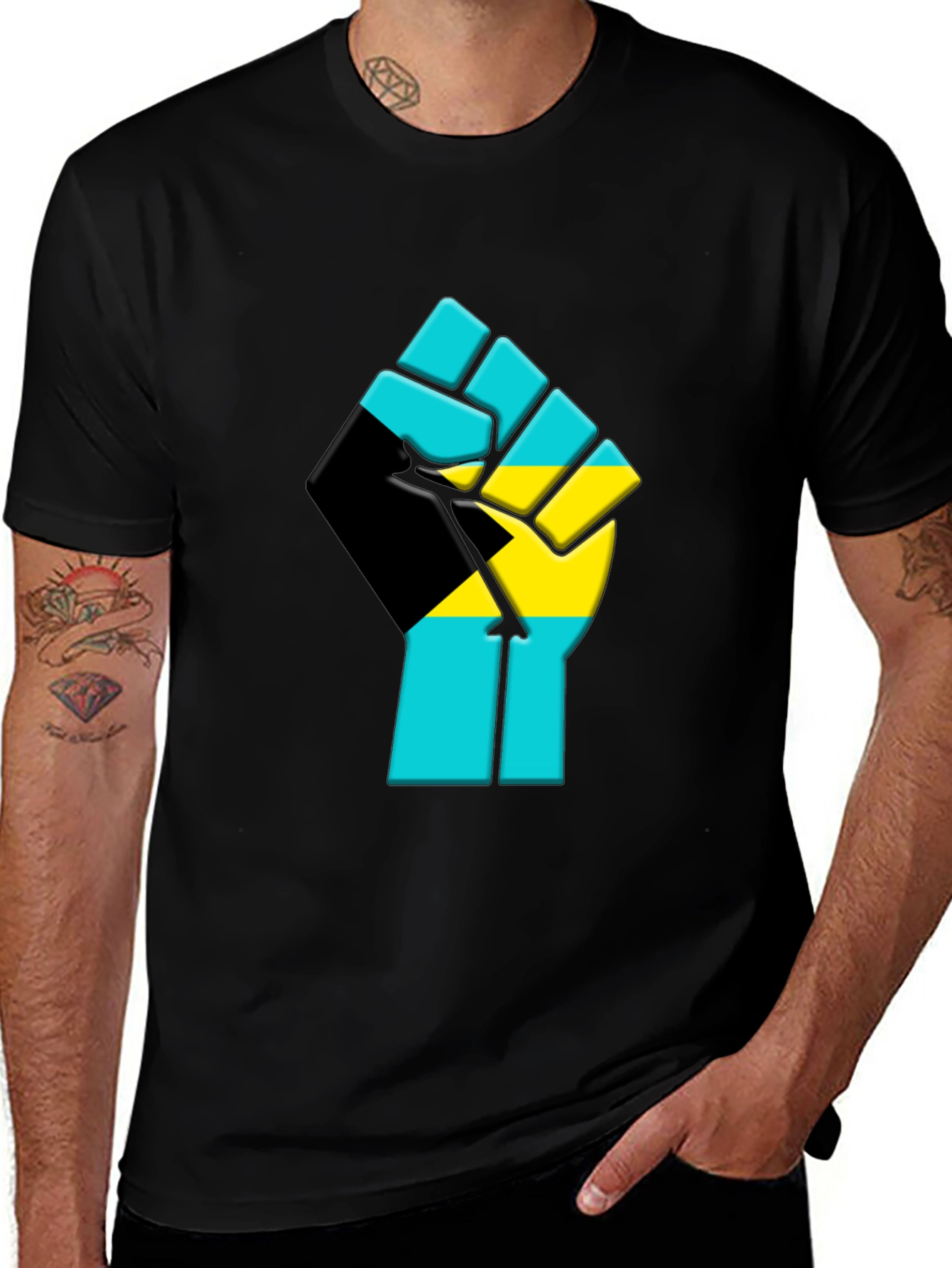 Bahamas Flag Fist T-Shirt - Empower Your Style
