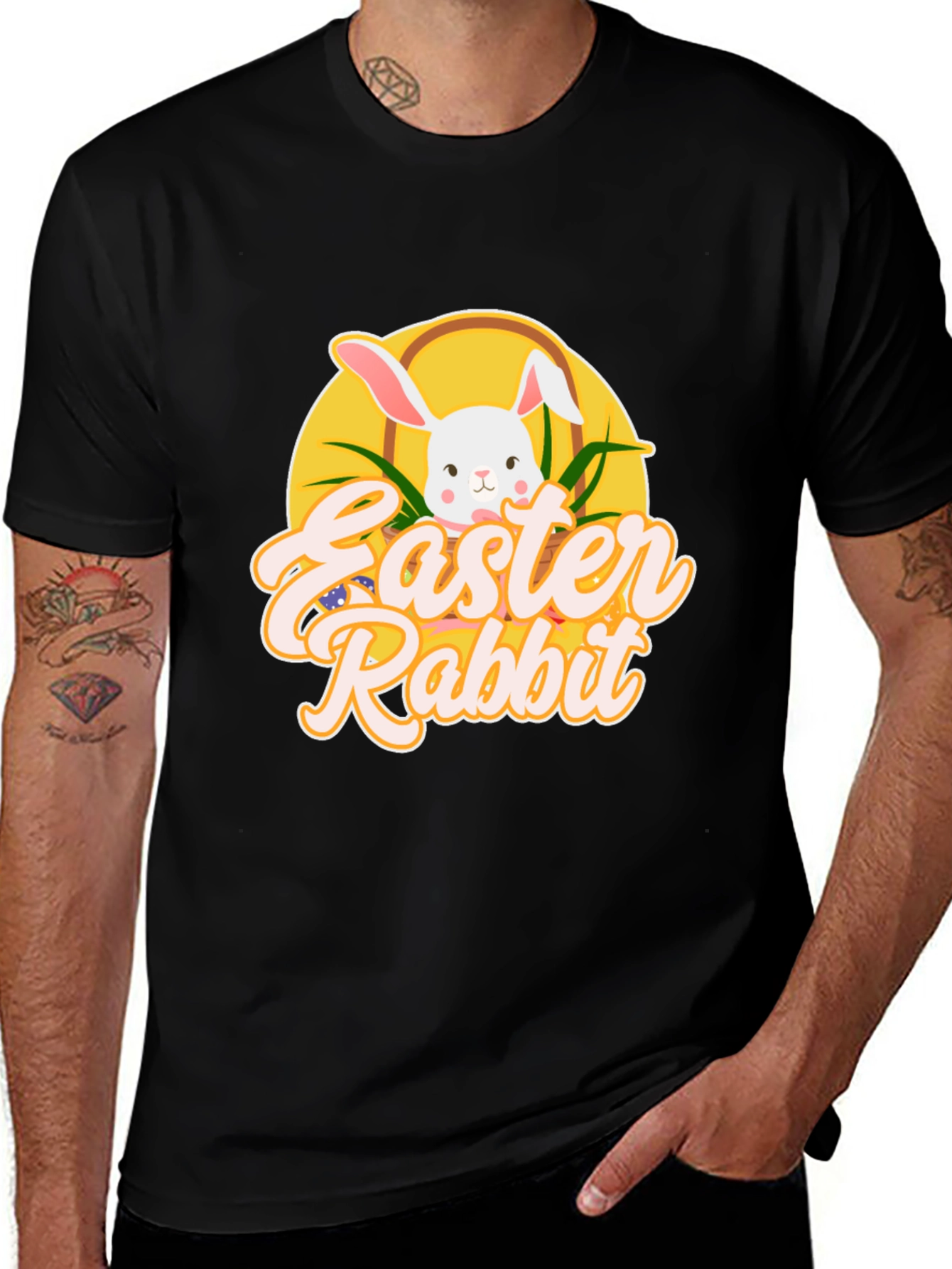 Easter Rabbit Graphic Tee - Black Cotton T-Shirt