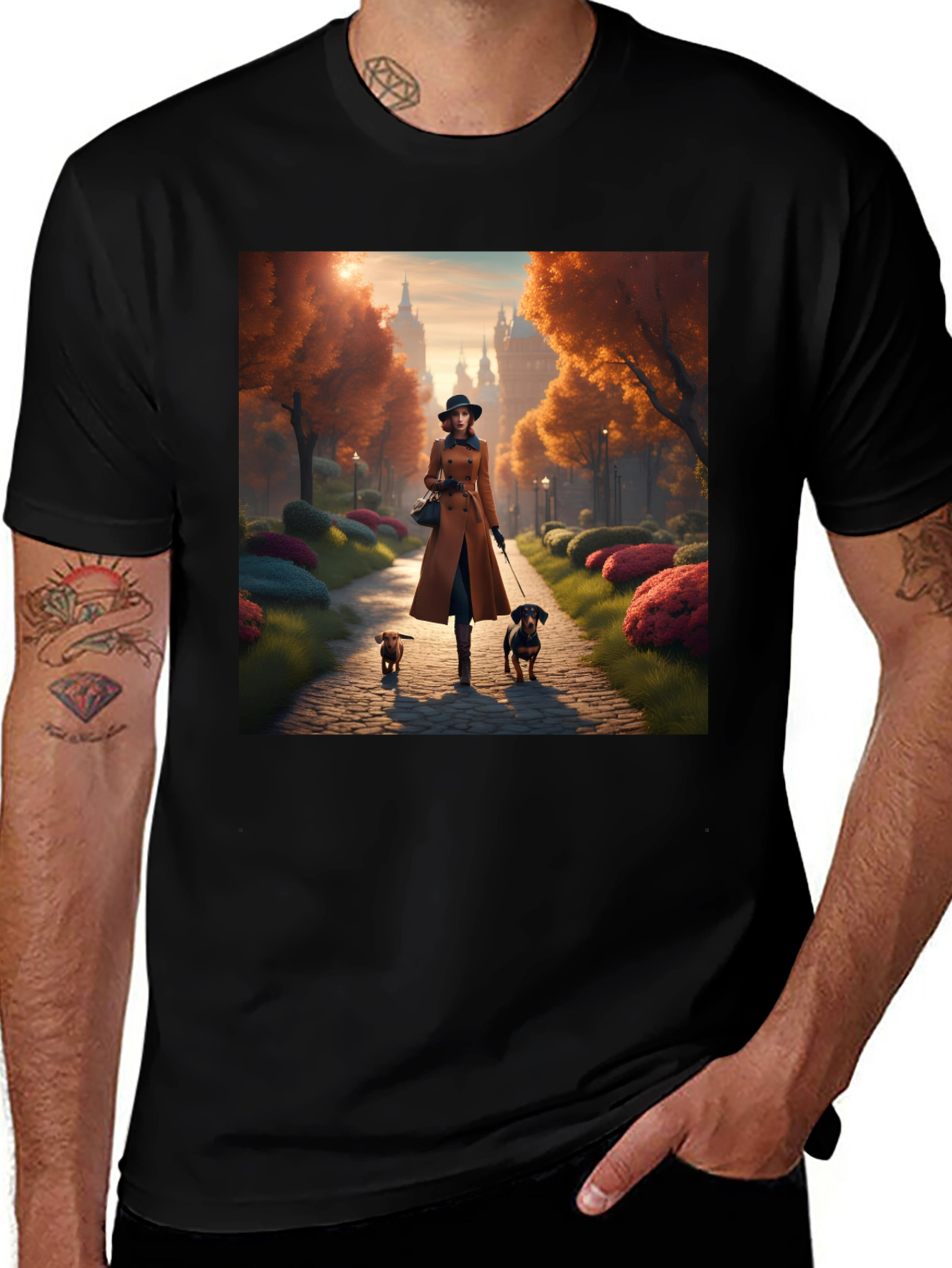 Black Dog Walk Autumn T-Shirt main image