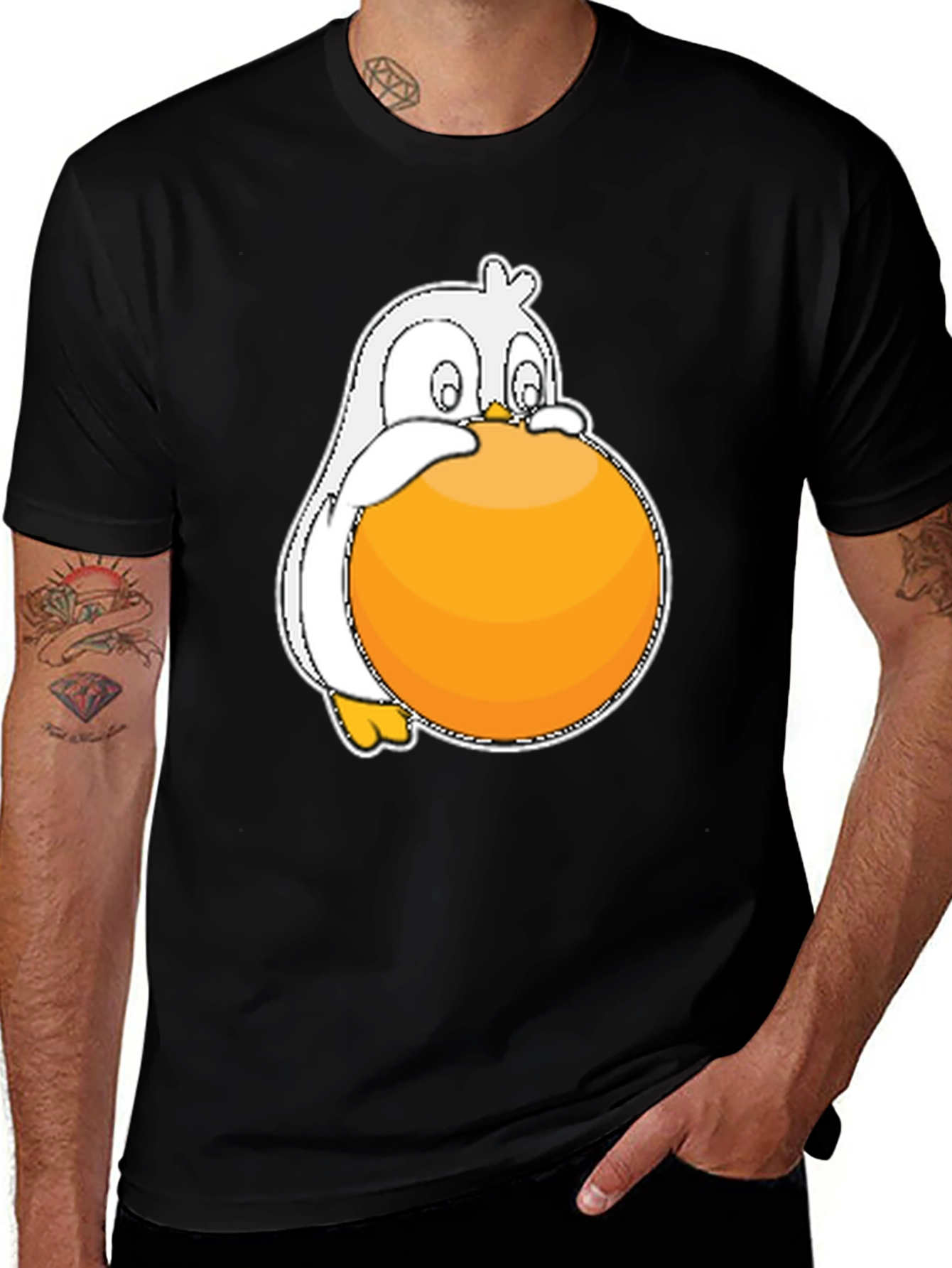 Variant 21 of Funny Penguin Orange Ball Graphic Black T-Shirt