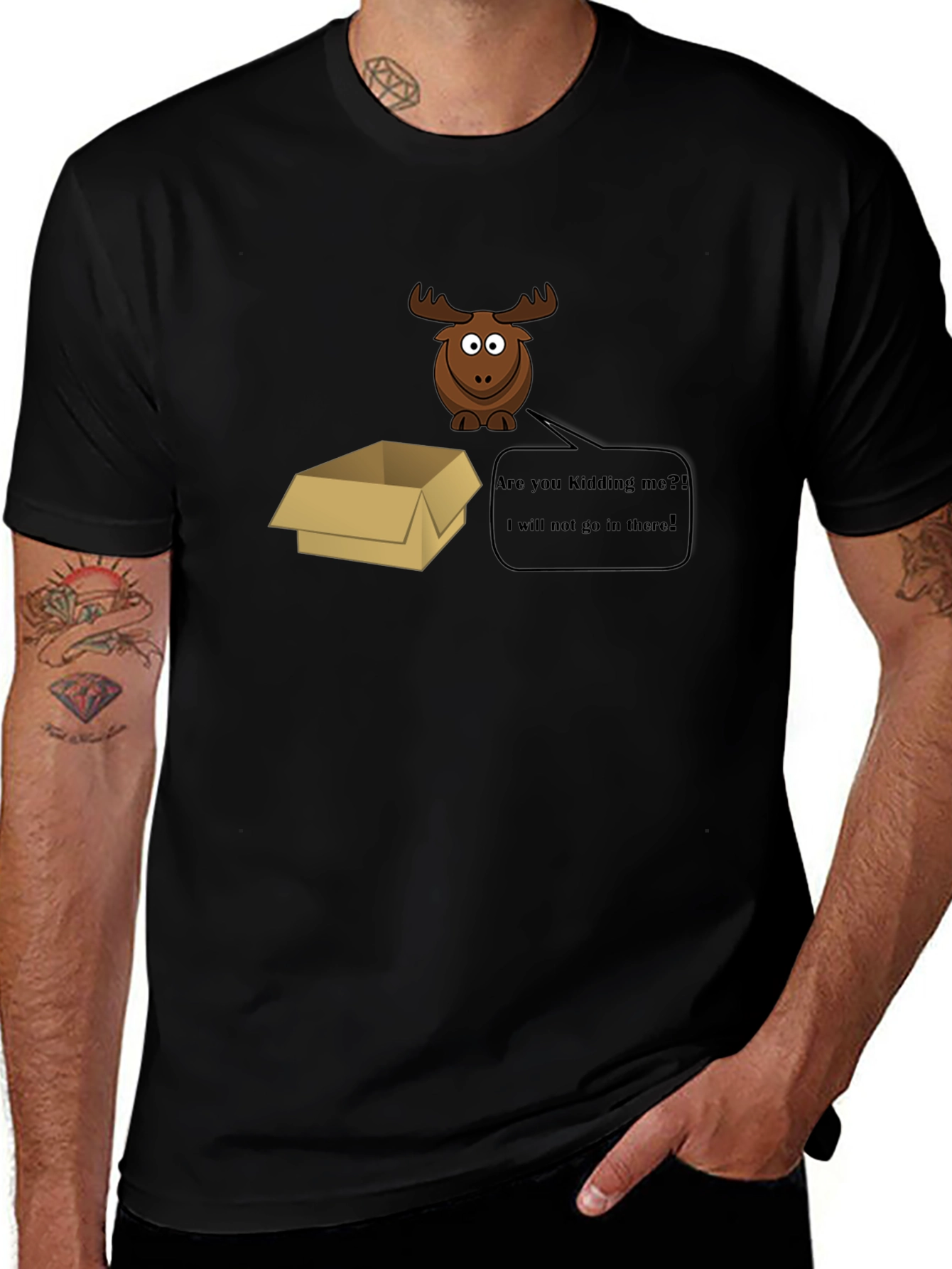 Variant 4 of Moose in a Box Graphic Tee - Humorous Animal Design
