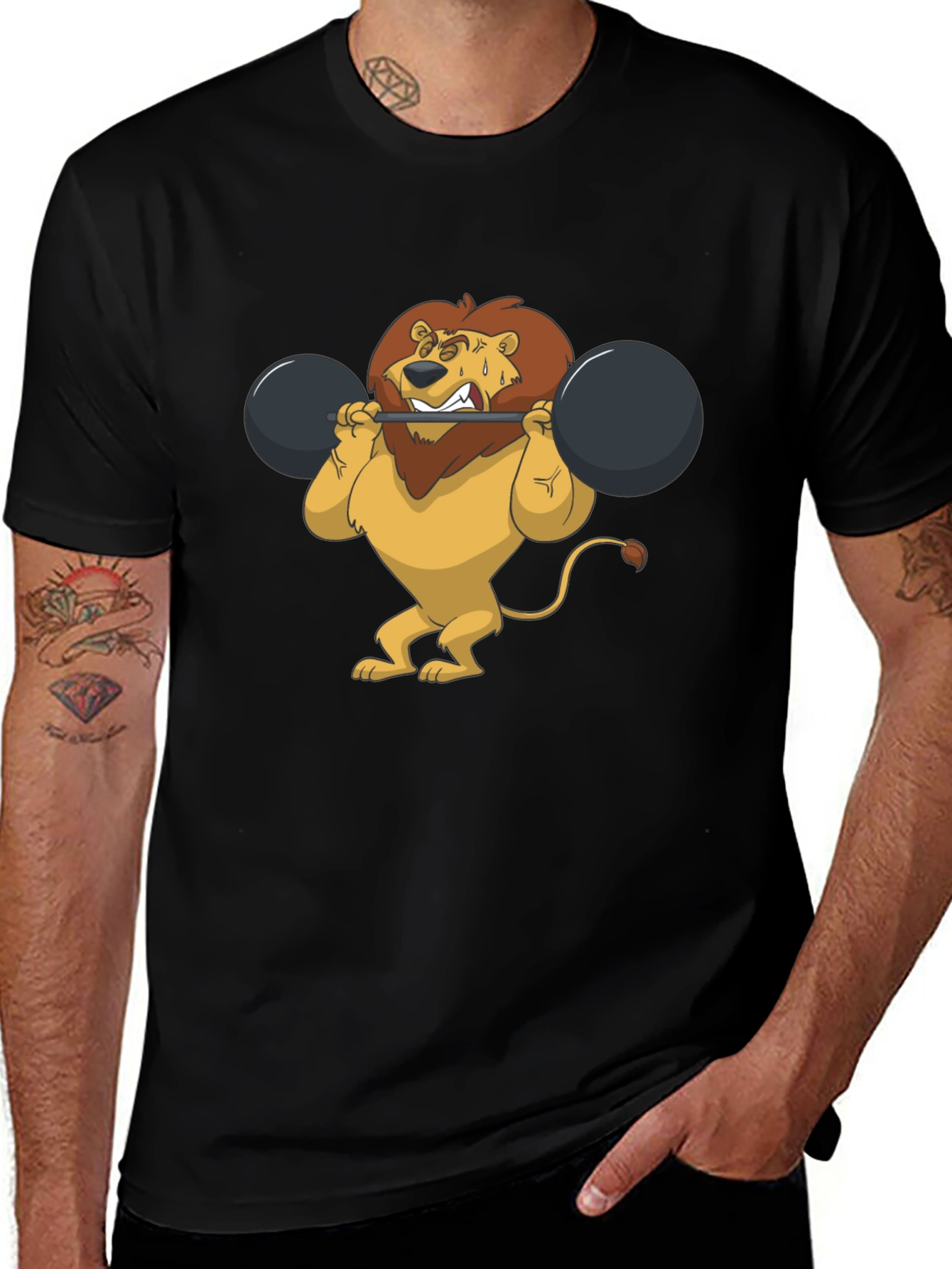 Variant 26 of Lion Lifting Weights Graphic Tee - Black T-Shirt