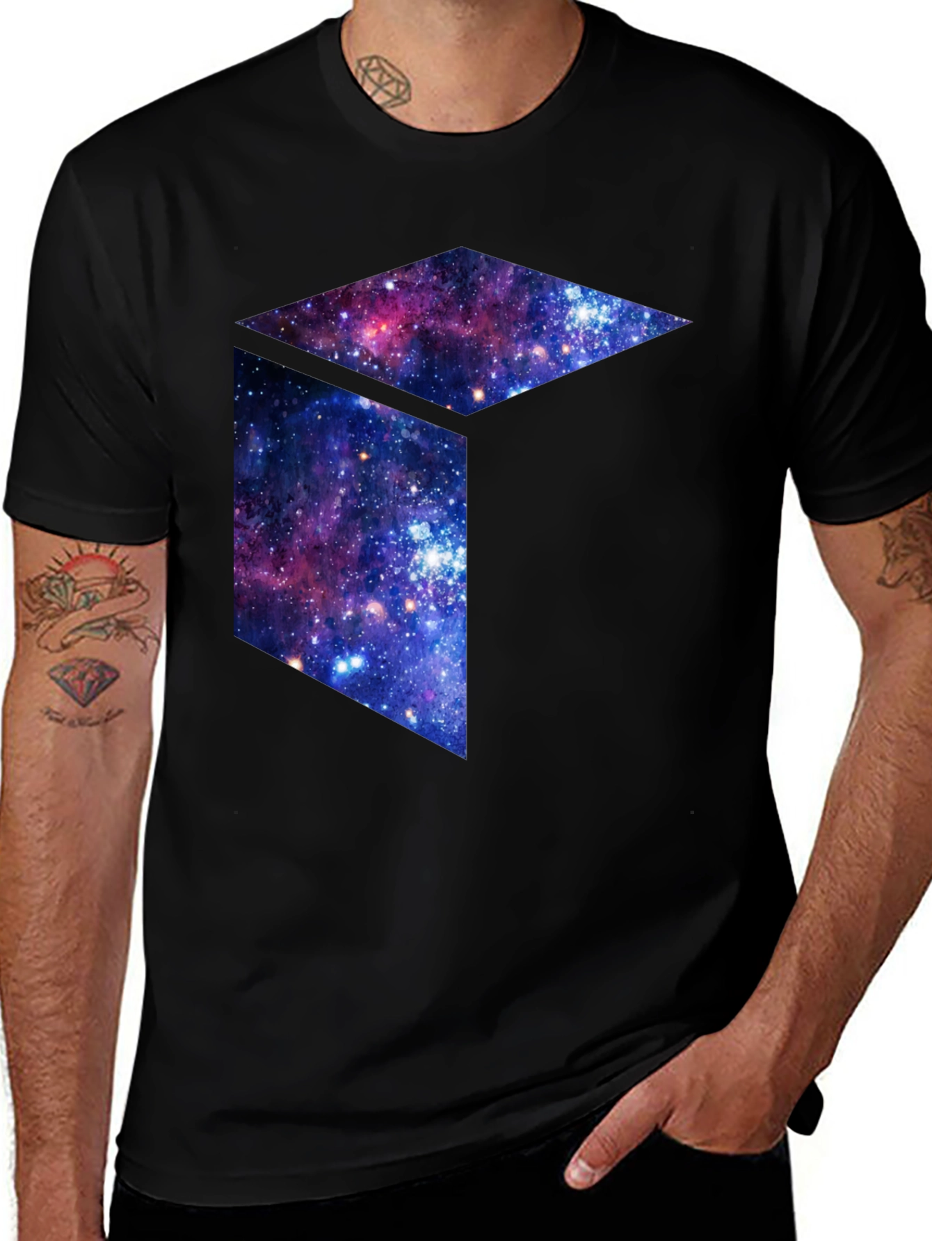 Variant 14 of Galaxy Cube Graphic Tee - Black Cotton Blend