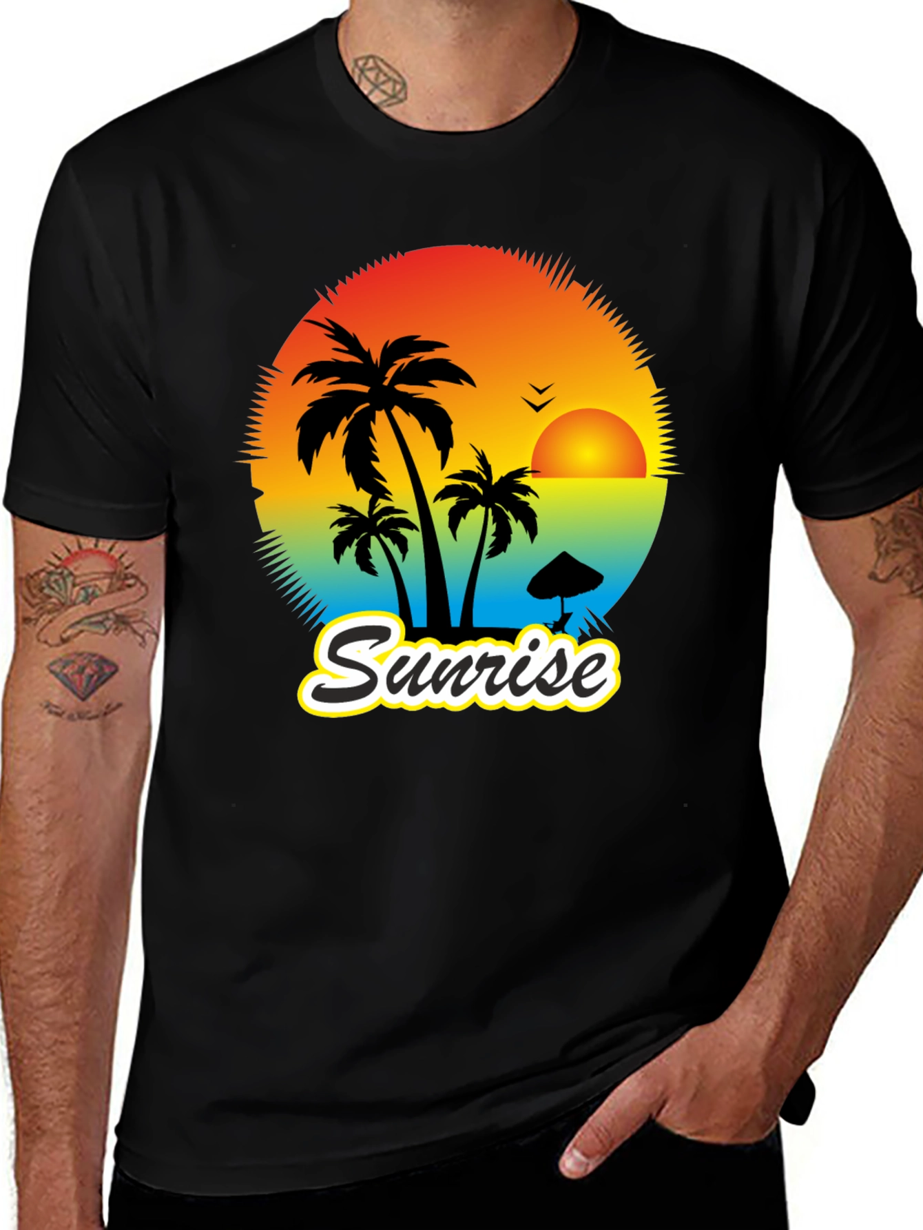 Variant 22 of Sunrise Palm Tree Graphic Tee - Tropical Beach T-Shirt