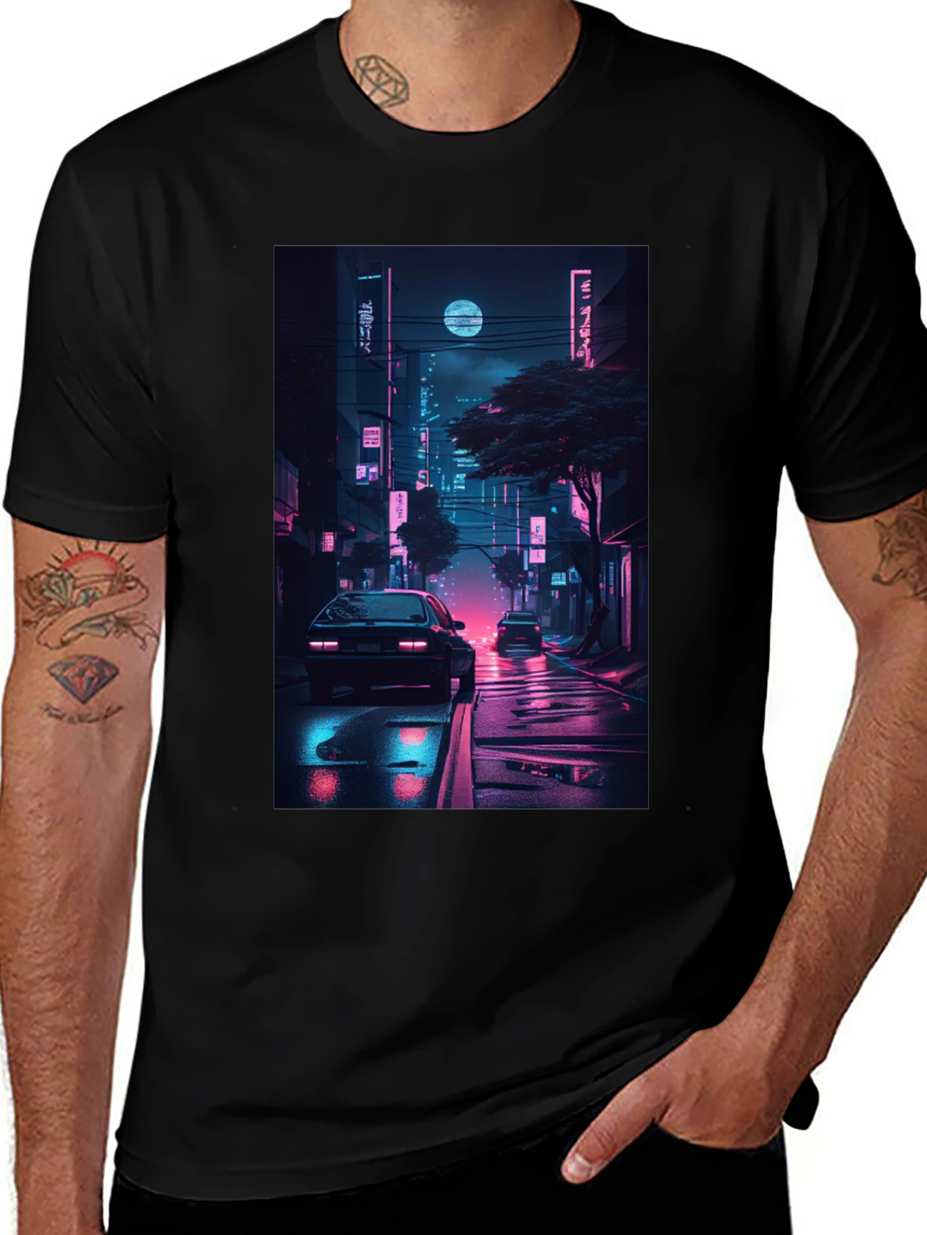 Black Neon Cityscape Graphic Tee main image