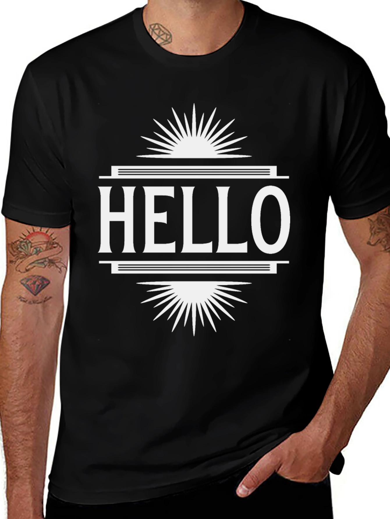 Variant 7 of Stylish Hello Graphic Print Black T-Shirt