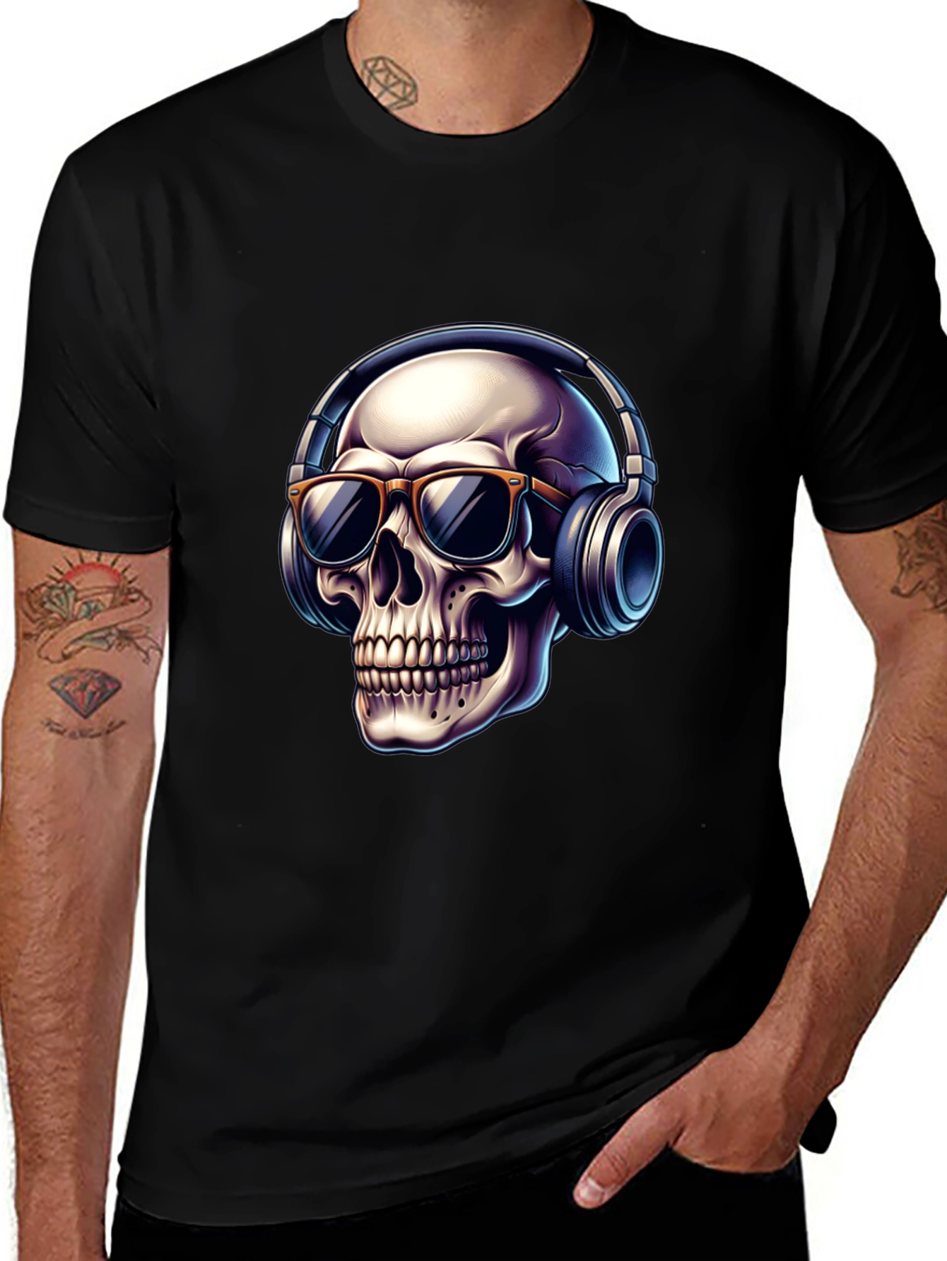 Variant 22 of Skull with Headphones Graphic T-Shirt - Cool Design