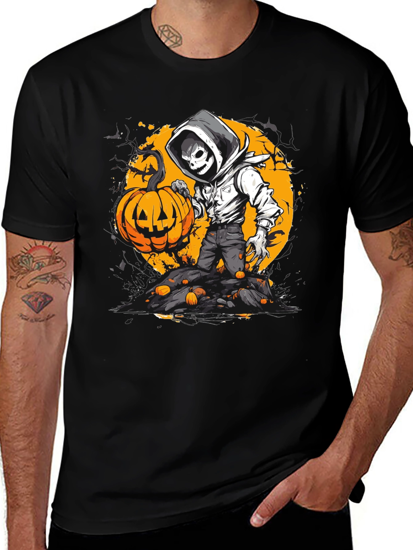 Halloween Pumpkin Skeleton Graphic Tee