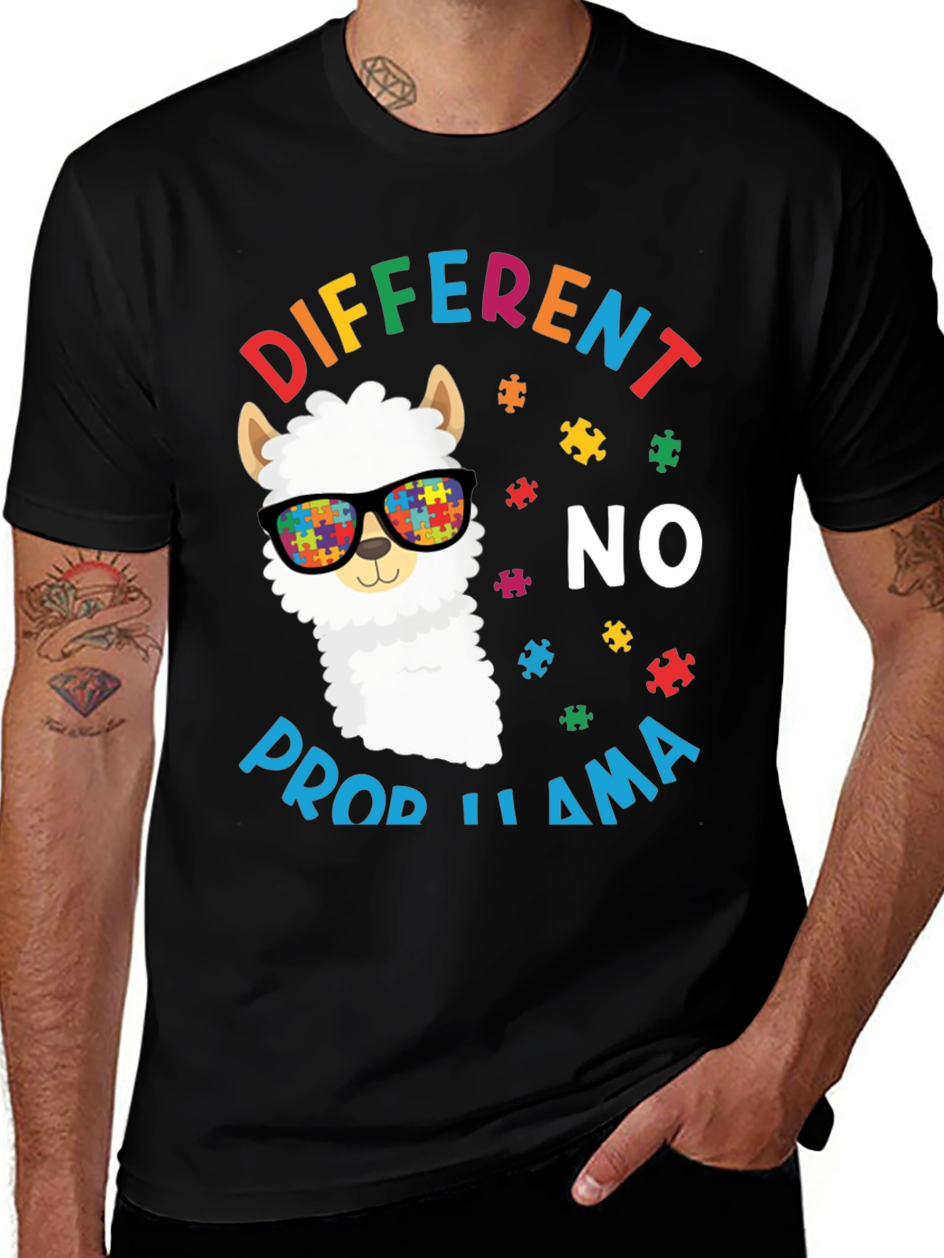 Variant 2 of Different No Probllama T-Shirt Autism Awareness