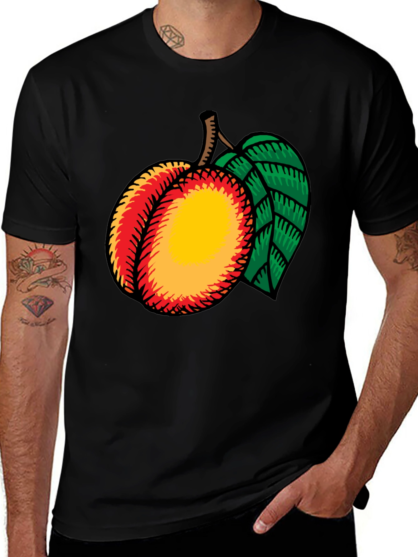 Variant 14 of Peach Graphic Tee - Casual Black T-Shirt