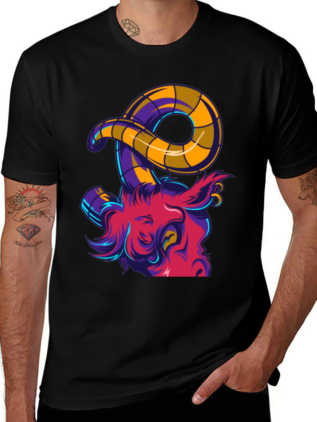 Variant 15 of Graphic Tee - Colorful Ram Head Design
