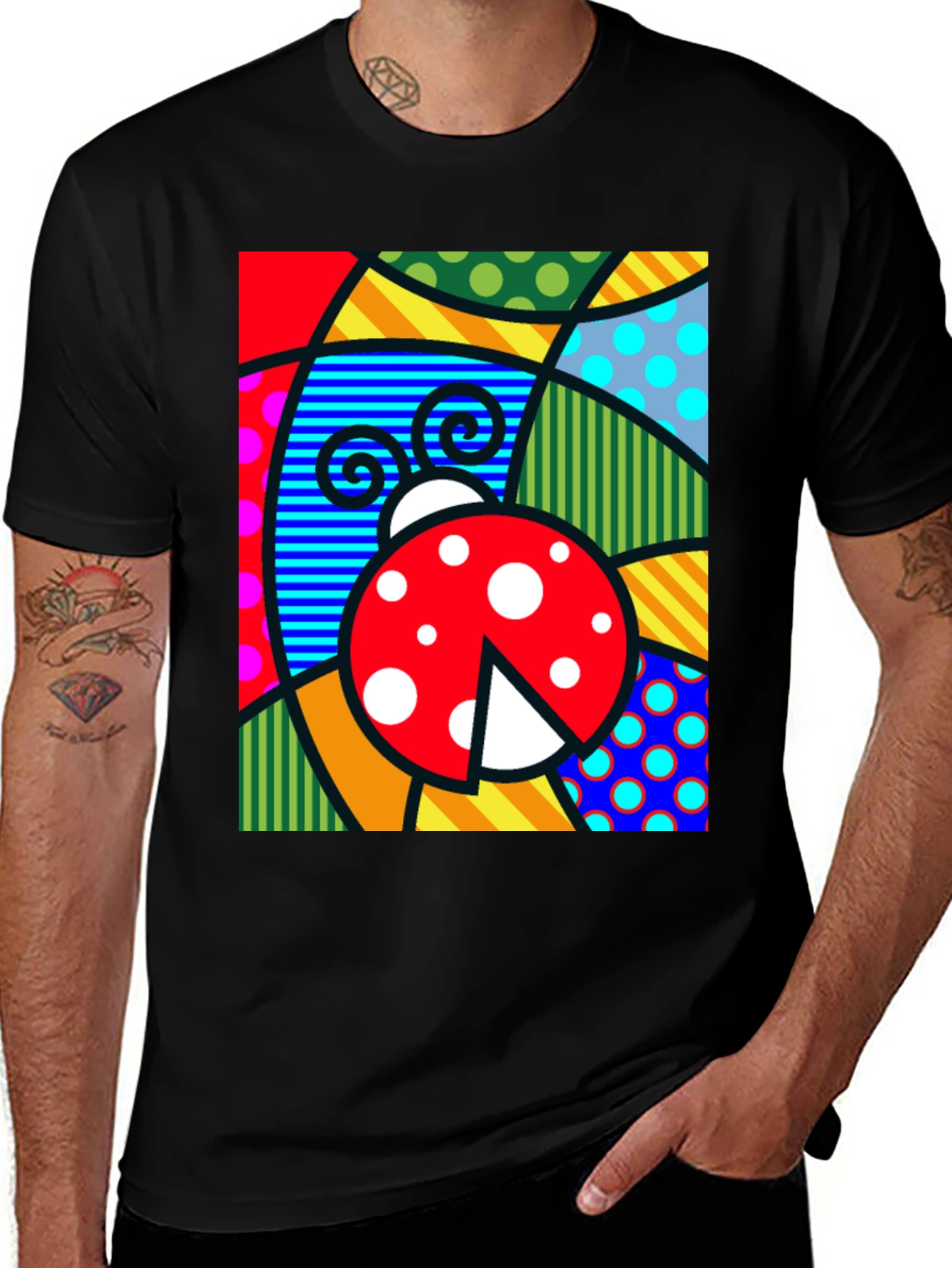 Variant 7 of Ladybug Art Graphic Tee - Black Cotton T-Shirt