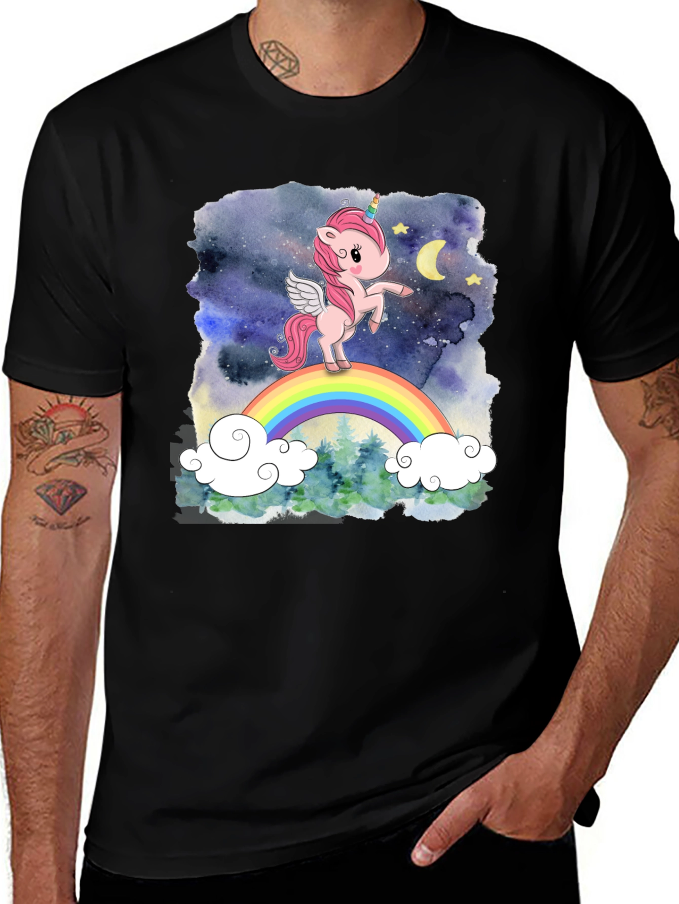 Variant 15 of Unicorn Rainbow Graphic T-Shirt - Black