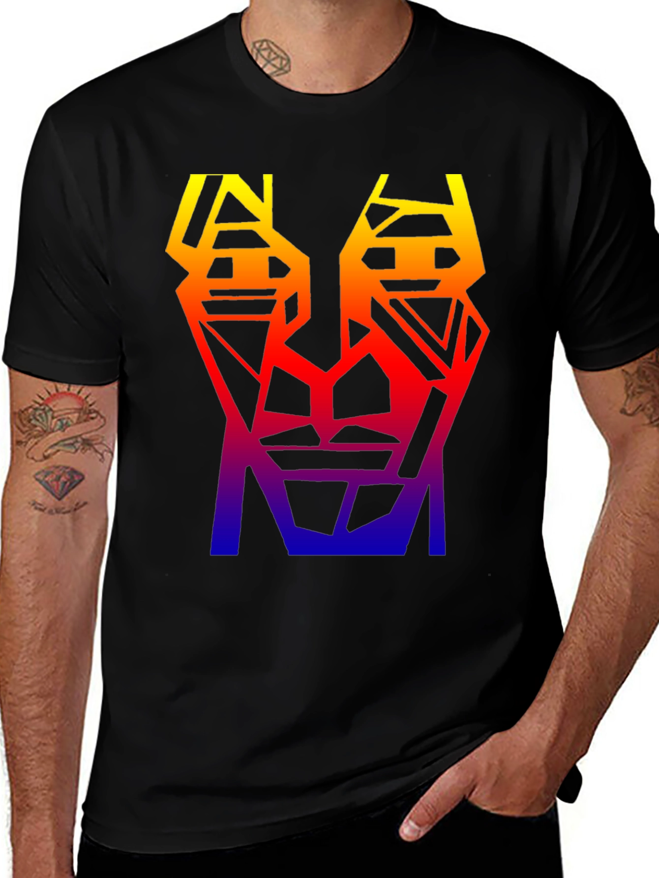 Variant 11 of Geometric Gradient T-Shirt - Abstract Face Design