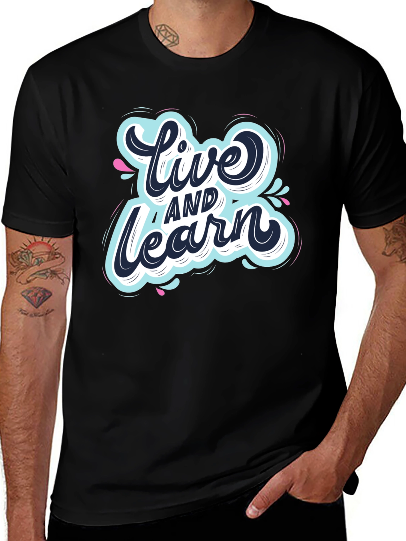 Variant 16 of Live and Learn Graphic Tee - Black Cotton T-Shirt