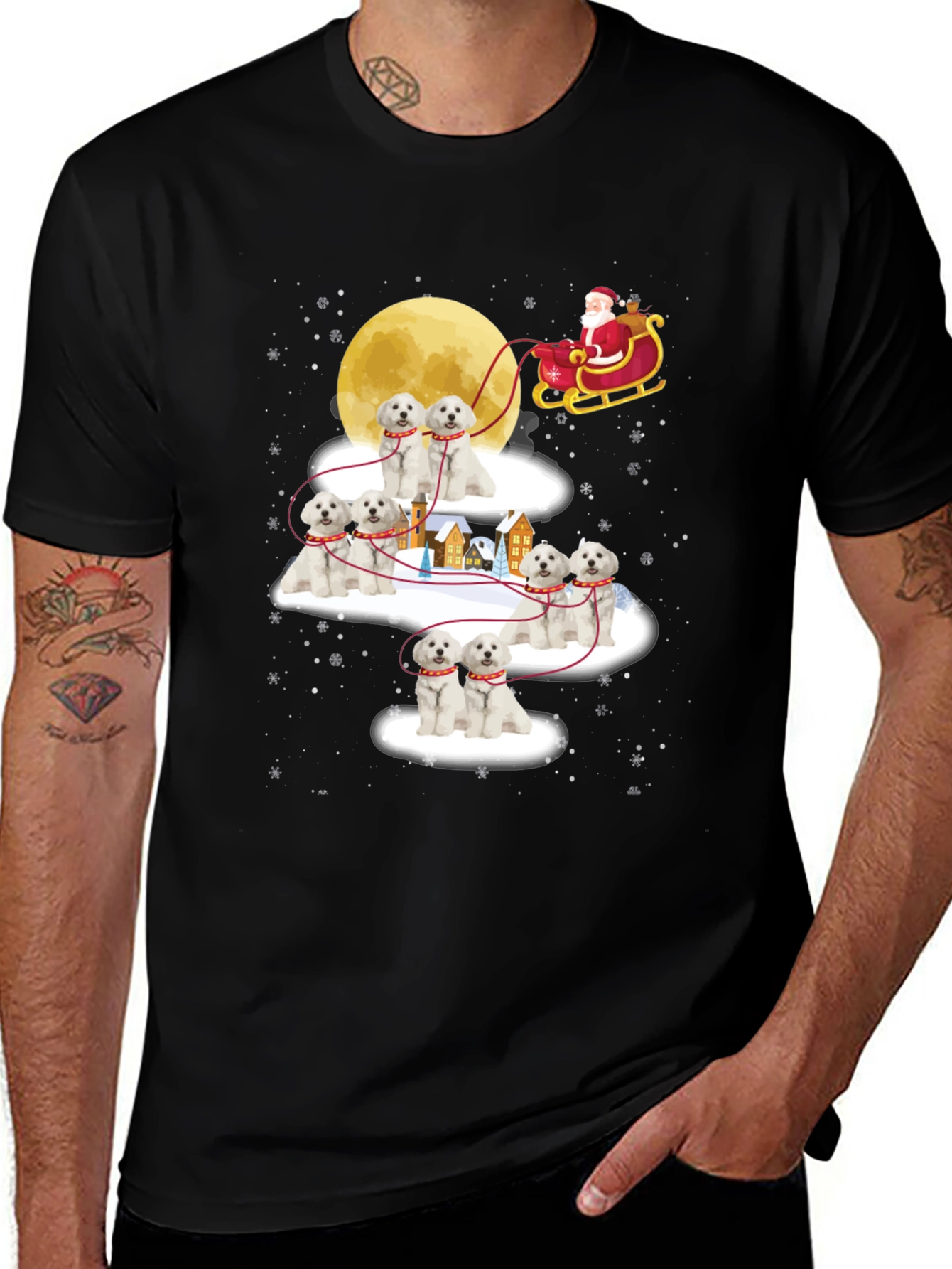 Maltese Christmas Dog Sleigh T-Shirt