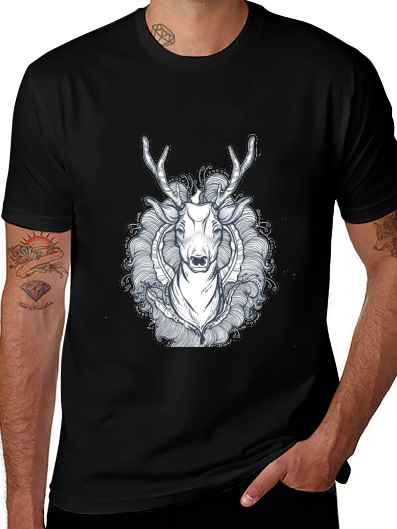Variant 28 of Deer Graphic Black T-Shirt - Stylish Wildlife Design