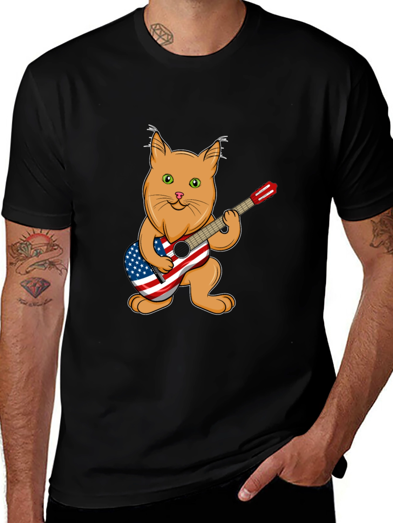 Variant 23 of Cat Playing Guitar Patriotic USA T-Shirt
