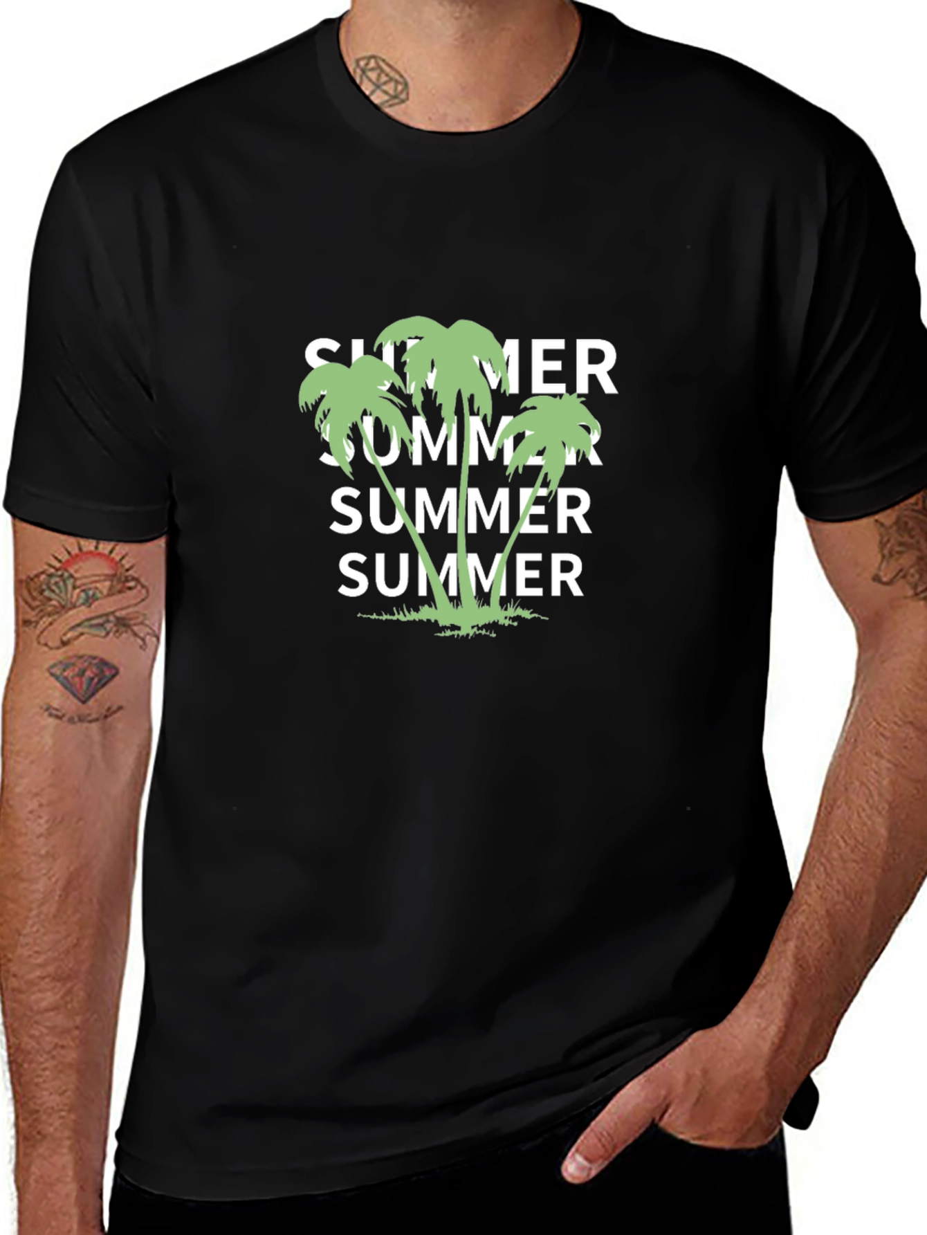 Variant 13 of Summer Palm Tree Print Black T-Shirt