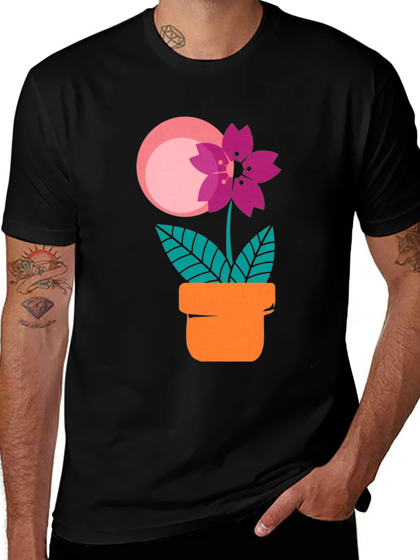 Variant 6 of Blossom Potted Plant Graphic Tee - Black Cotton Blend
