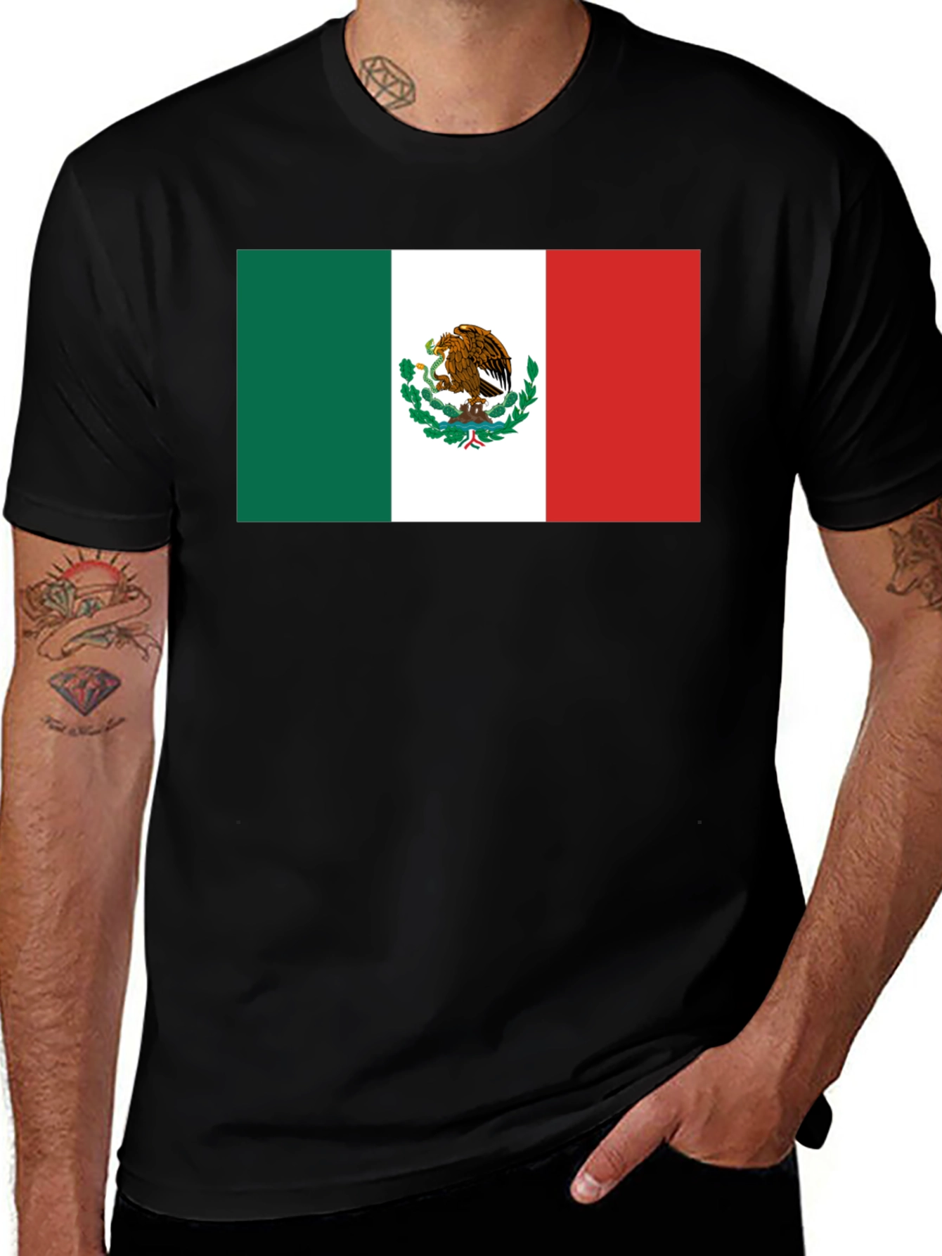 Mexico Flag T-Shirt - Black Crew Neck Tee