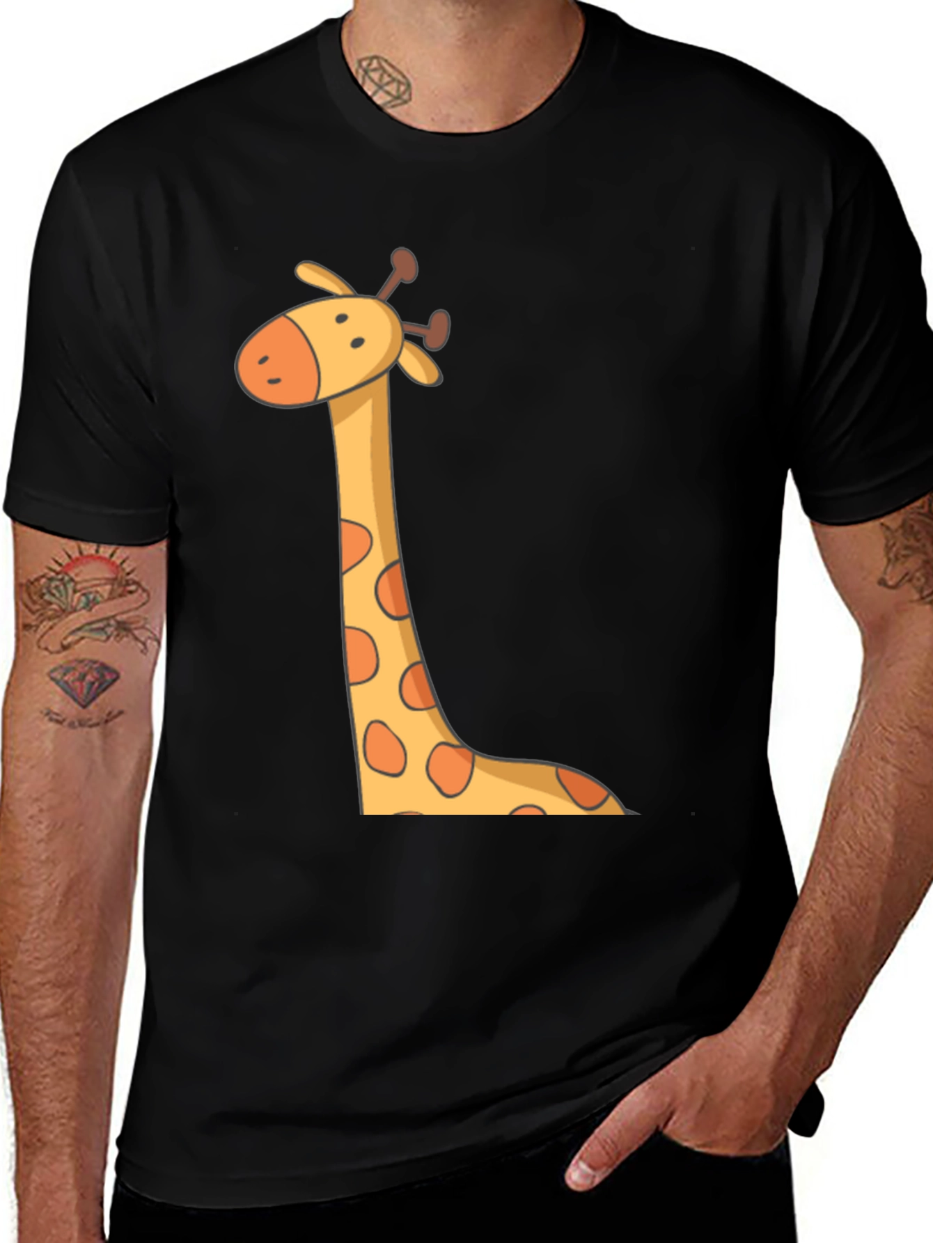 Variant 10 of Cute Giraffe Cartoon Black T-Shirt
