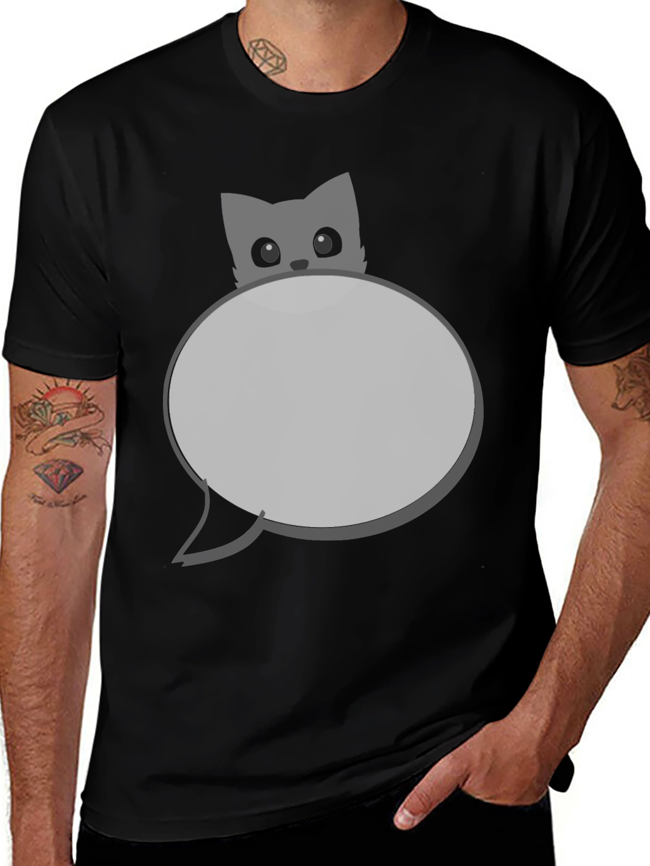 Variant 9 of Cute Cat Peek-a-Boo Graphic Tee - Black