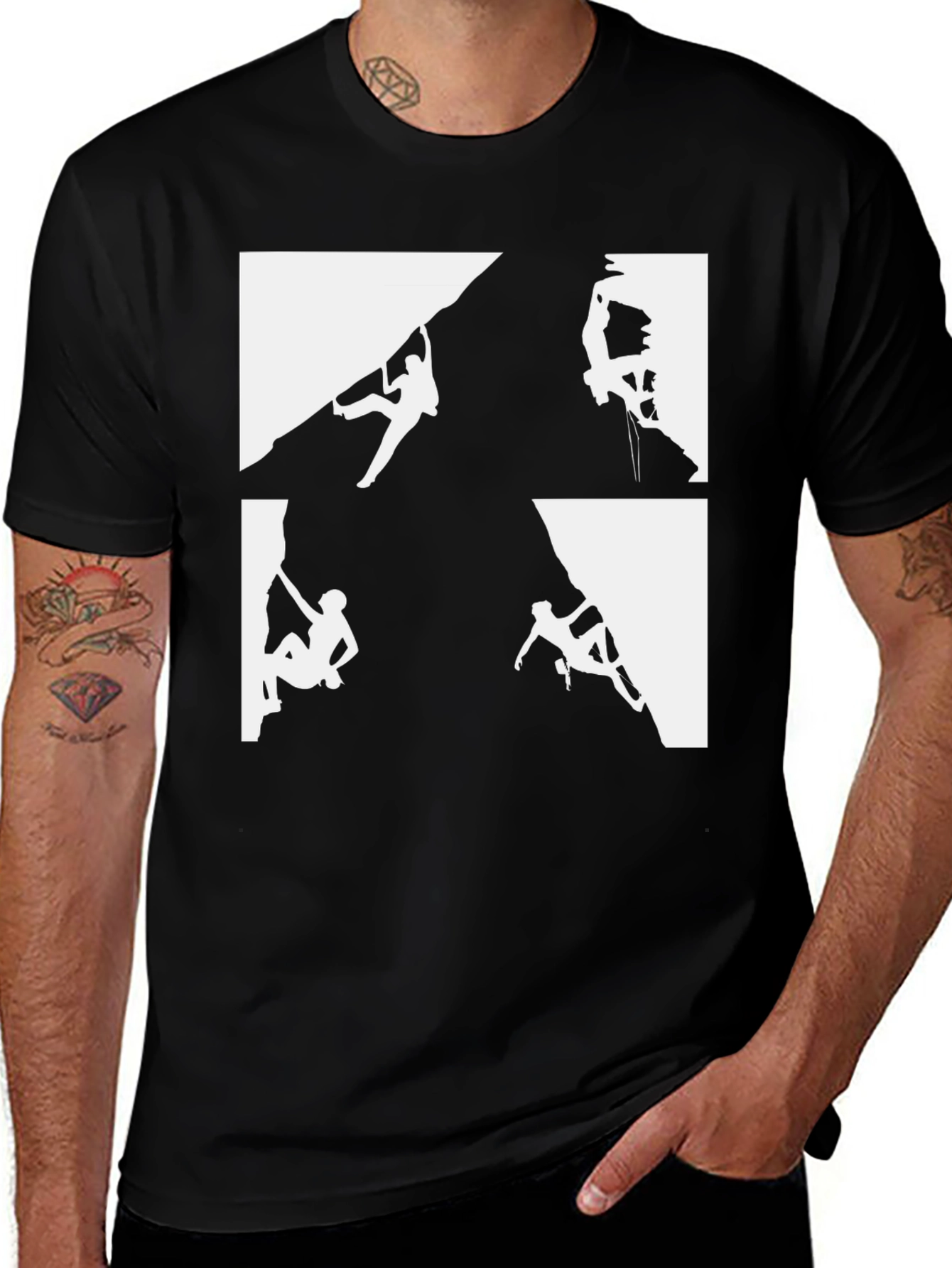 Variant 11 of Climbing Silhouette Graphic Tee - Black Cotton T-Shirt