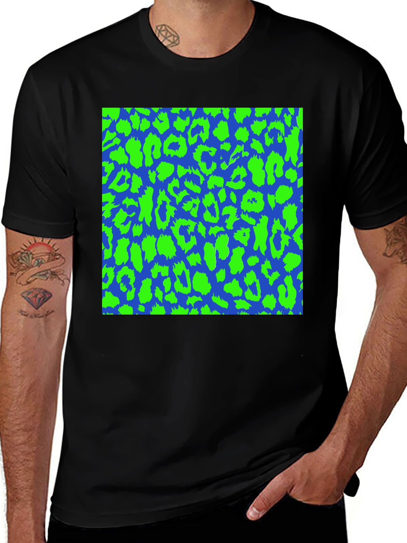 Variant 19 of Blue & Green Leopard Print Tee - Bold Style