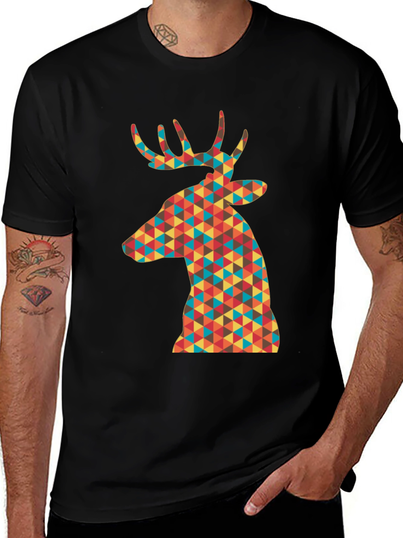 Variant 25 of Geometric Deer Head T-Shirt - Stylish Graphic Tee