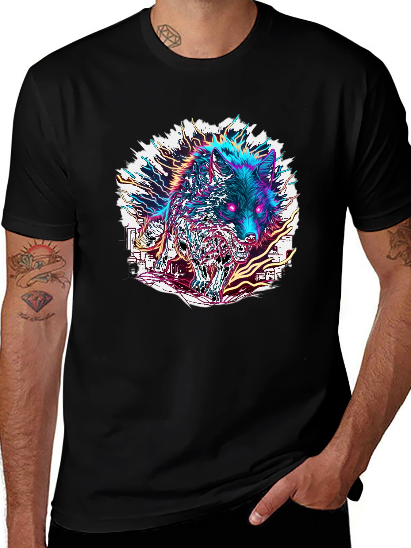 Variant 16 of Neon Wolf Graphic Tee - Bold Style