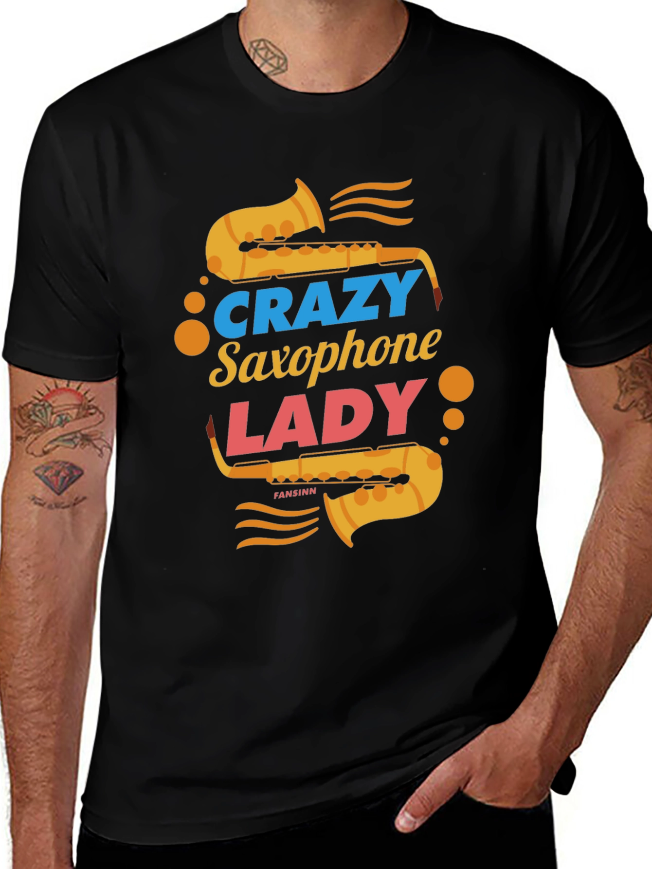 Variant 12 of Crazy Saxophone Lady Black T-Shirt