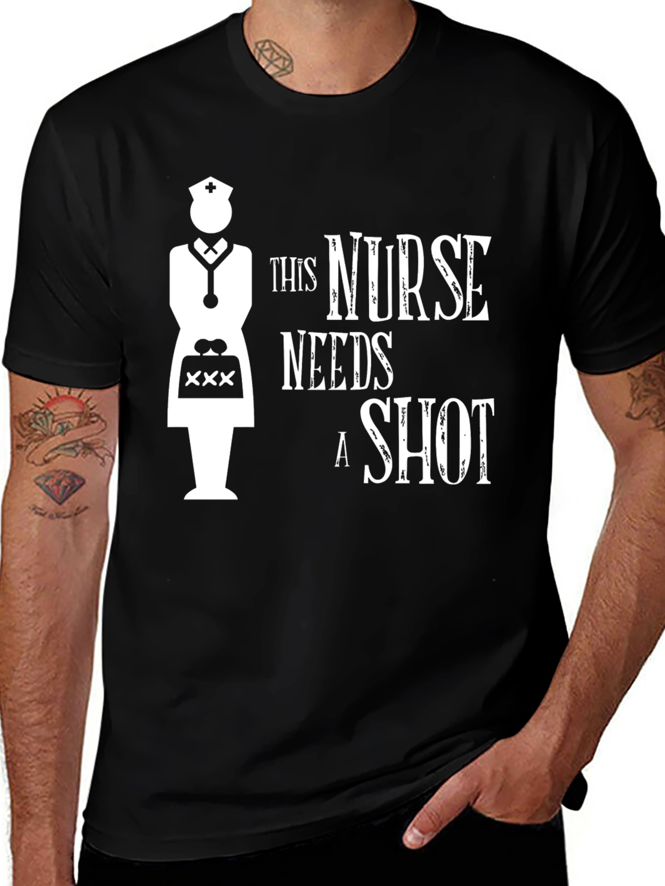 Variant 22 of Nurse Needs a Shot Graphic Tee - Black Cotton Shirt