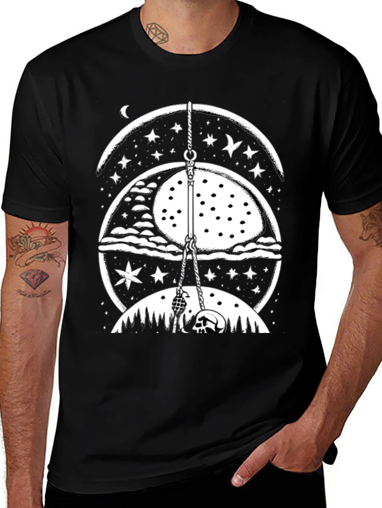 Variant 12 of Mystic Moon & Skull Graphic Black T-Shirt