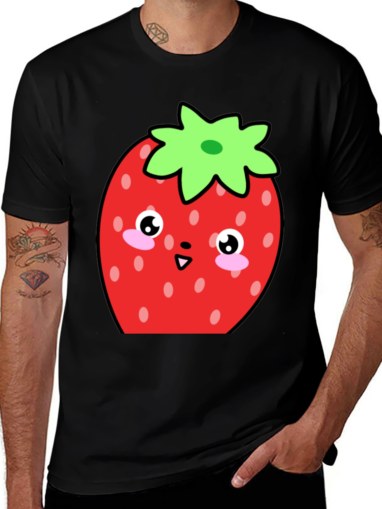 Variant 6 of Cute Strawberry Kawaii T-Shirt - Black