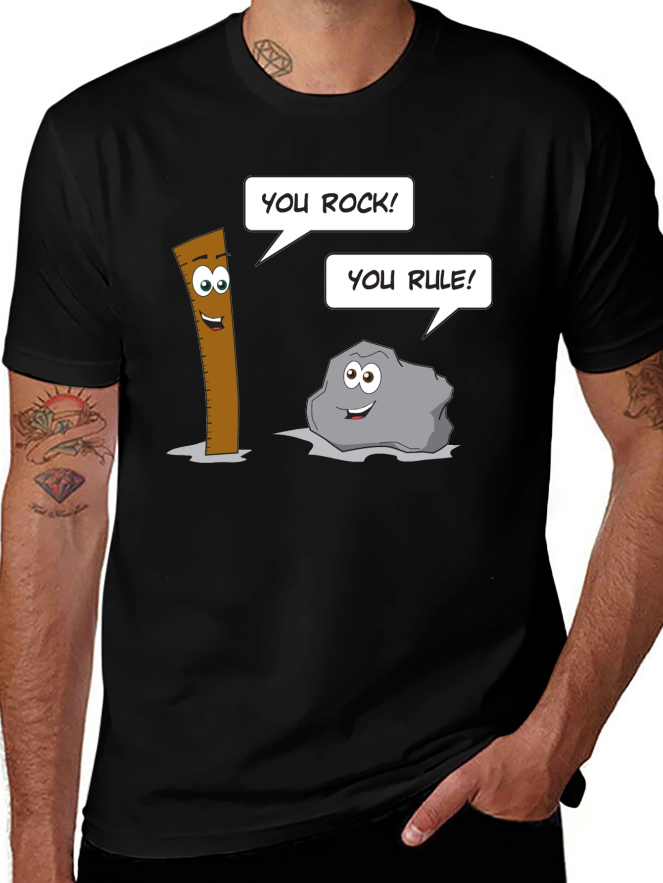 Variant 26 of Humorous Cartoon Puns Rock Rule T-Shirt