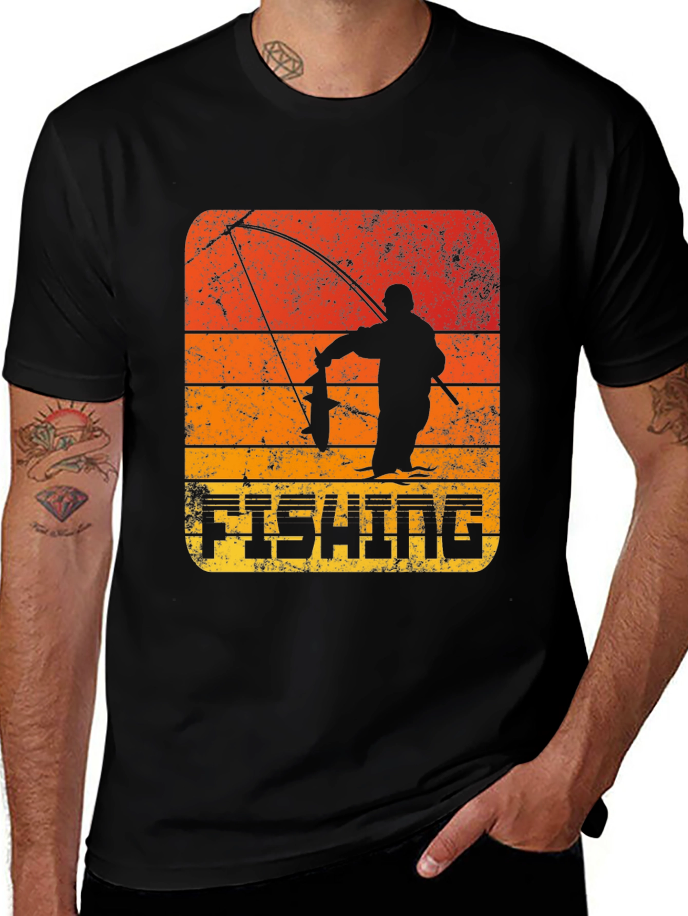 Variant 21 of Retro Fishing T-Shirt - Angler Silhouette Design