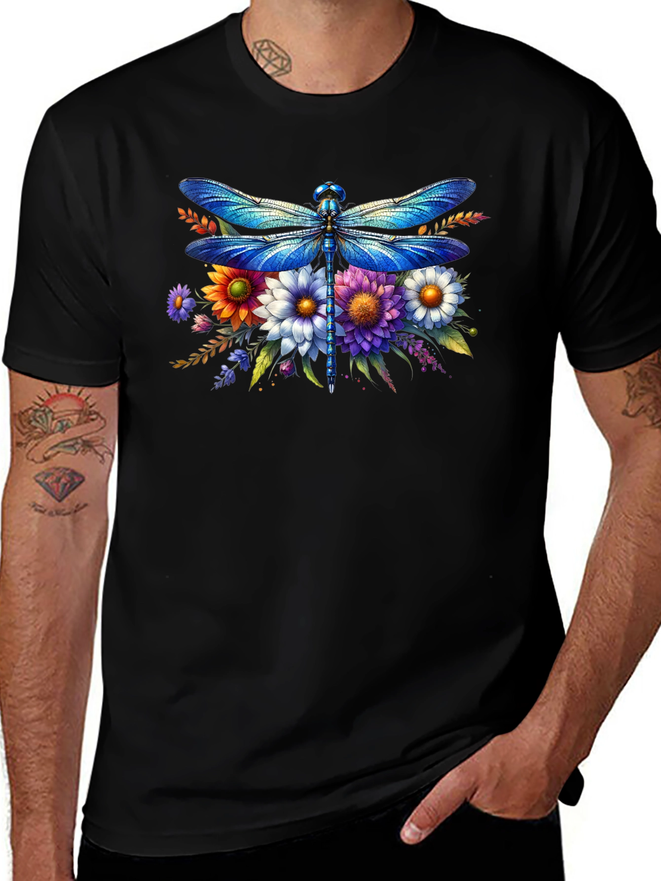 Variant 27 of Dragonfly Floral Graphic Tee - Stylish Comfort