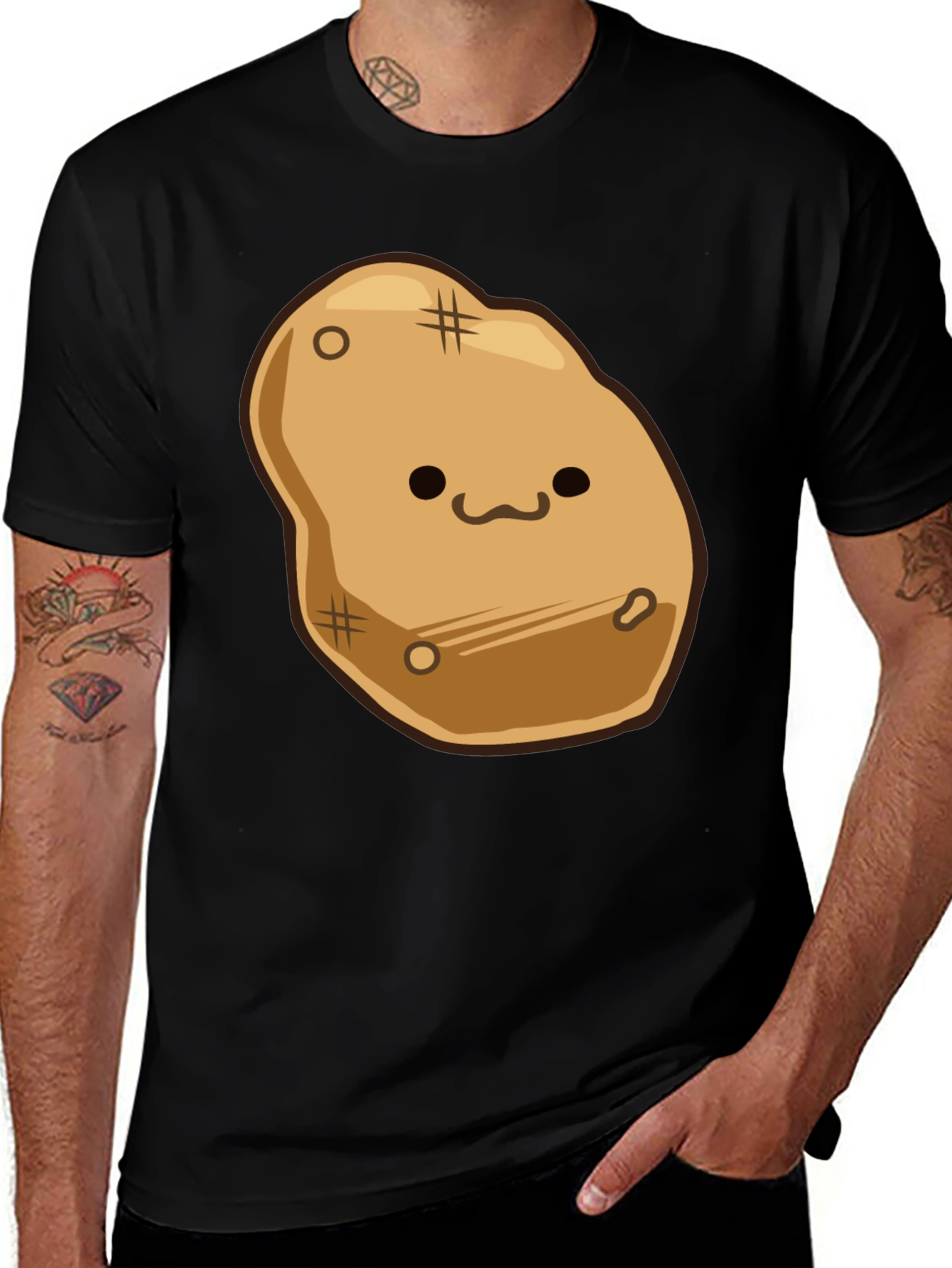 Variant 3 of Cute Potato Graphic Print Black T-Shirt