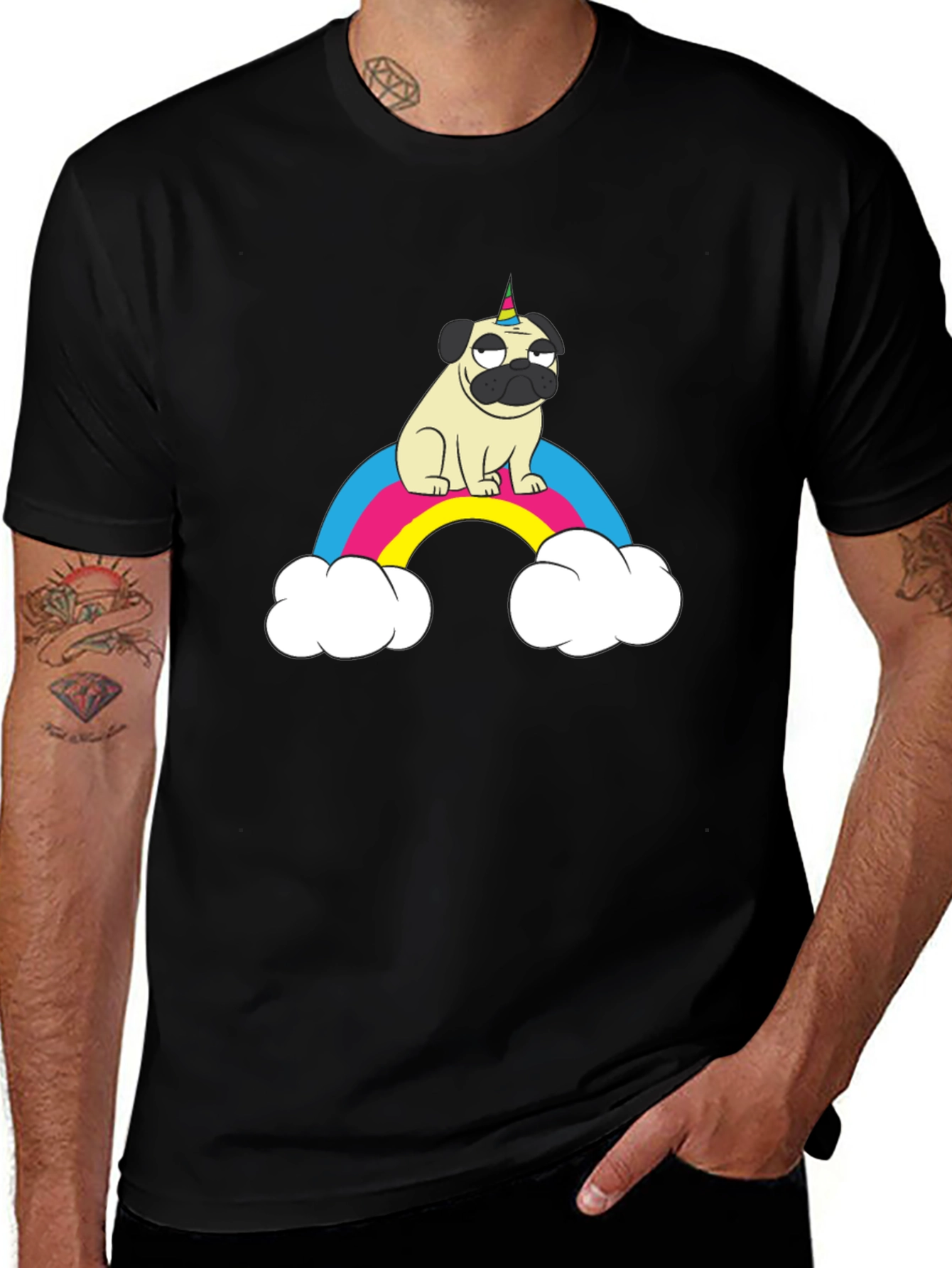 Variant 7 of Pug Unicorn Rainbow Graphic Tee - Black