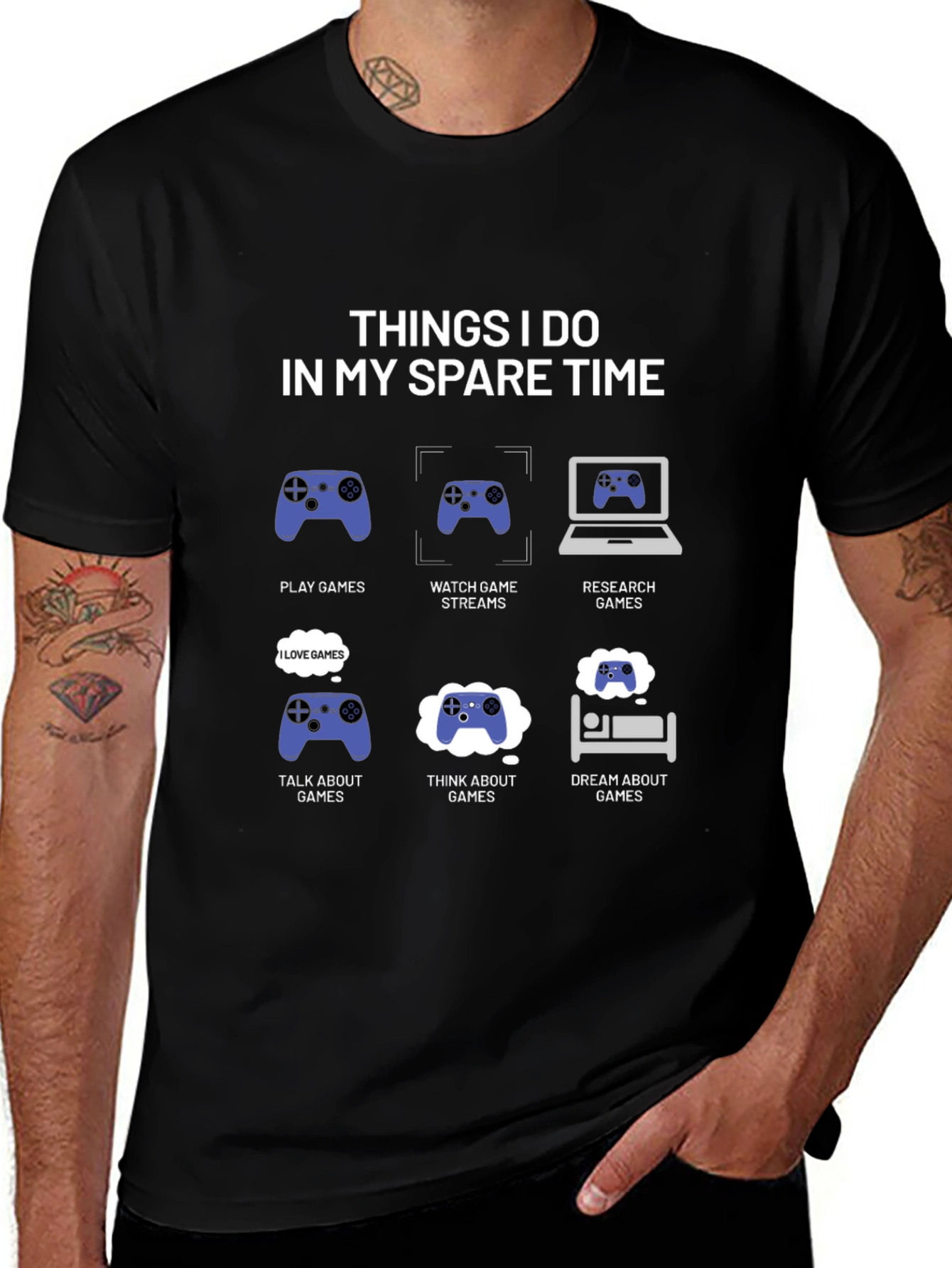 Variant 28 of Gamer's Spare Time Black Cotton T-Shirt