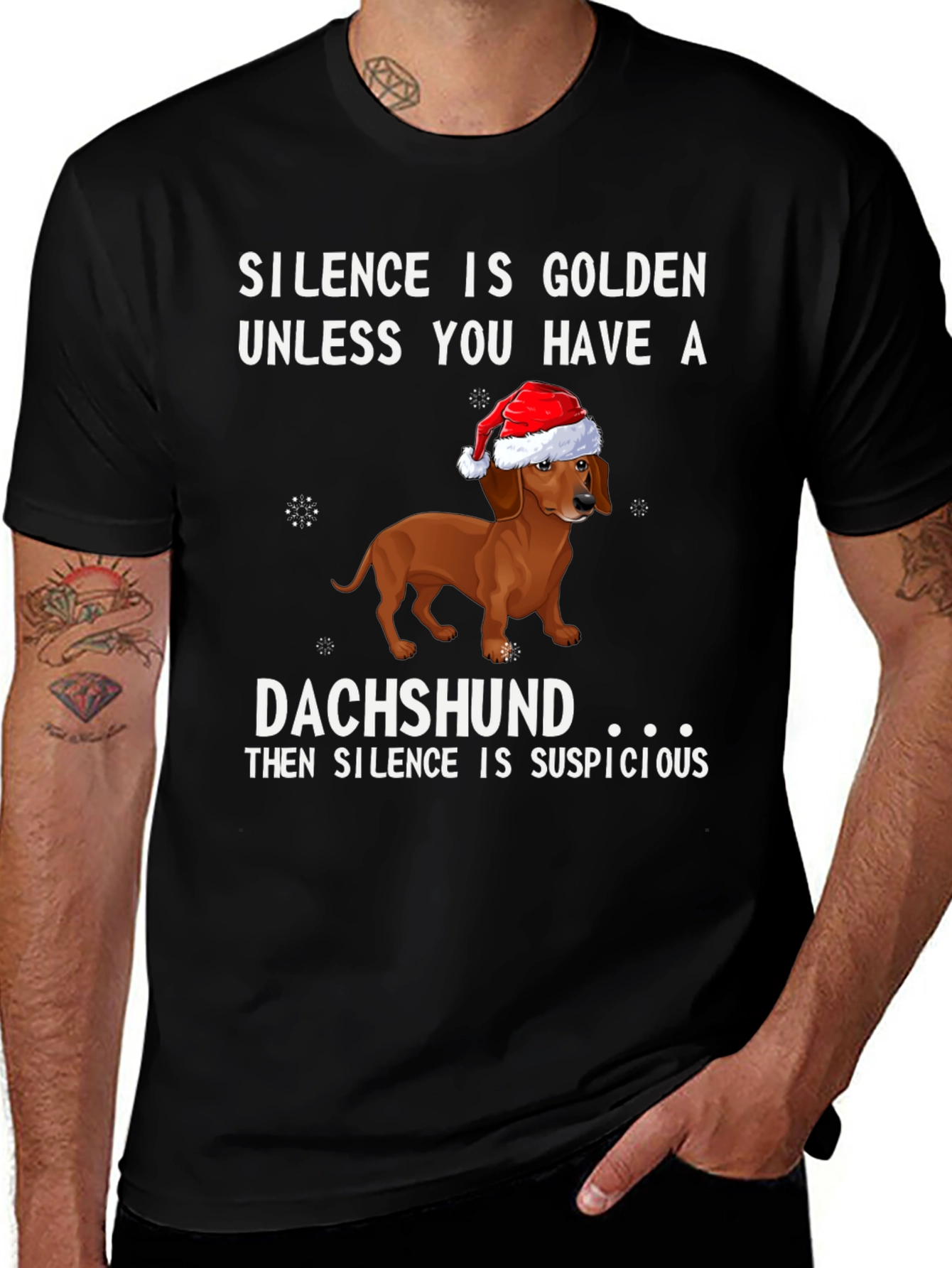 Black Dachshund Christmas T-Shirt - Silence is Suspicious! main image