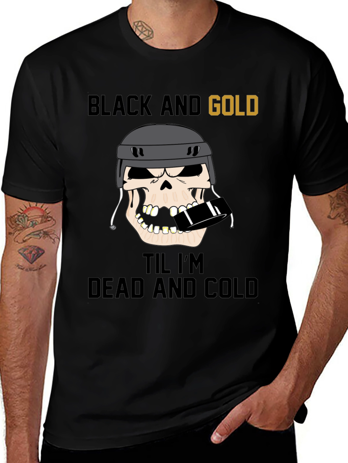 Variant 6 of Black and Gold Hockey Skull T-Shirt