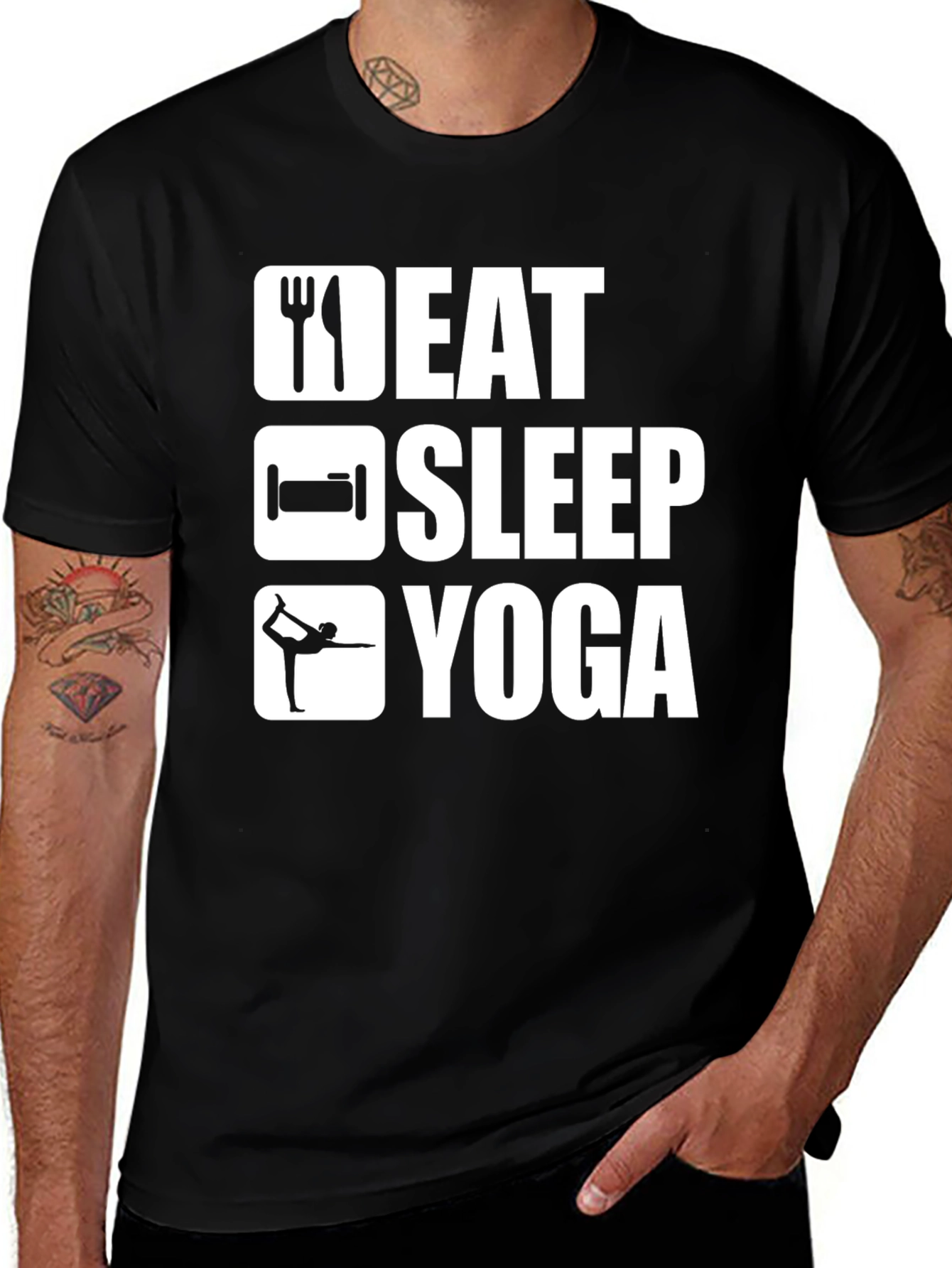 Variant 5 of Eat Sleep Yoga T-Shirt - Black Cotton Graphic Tee